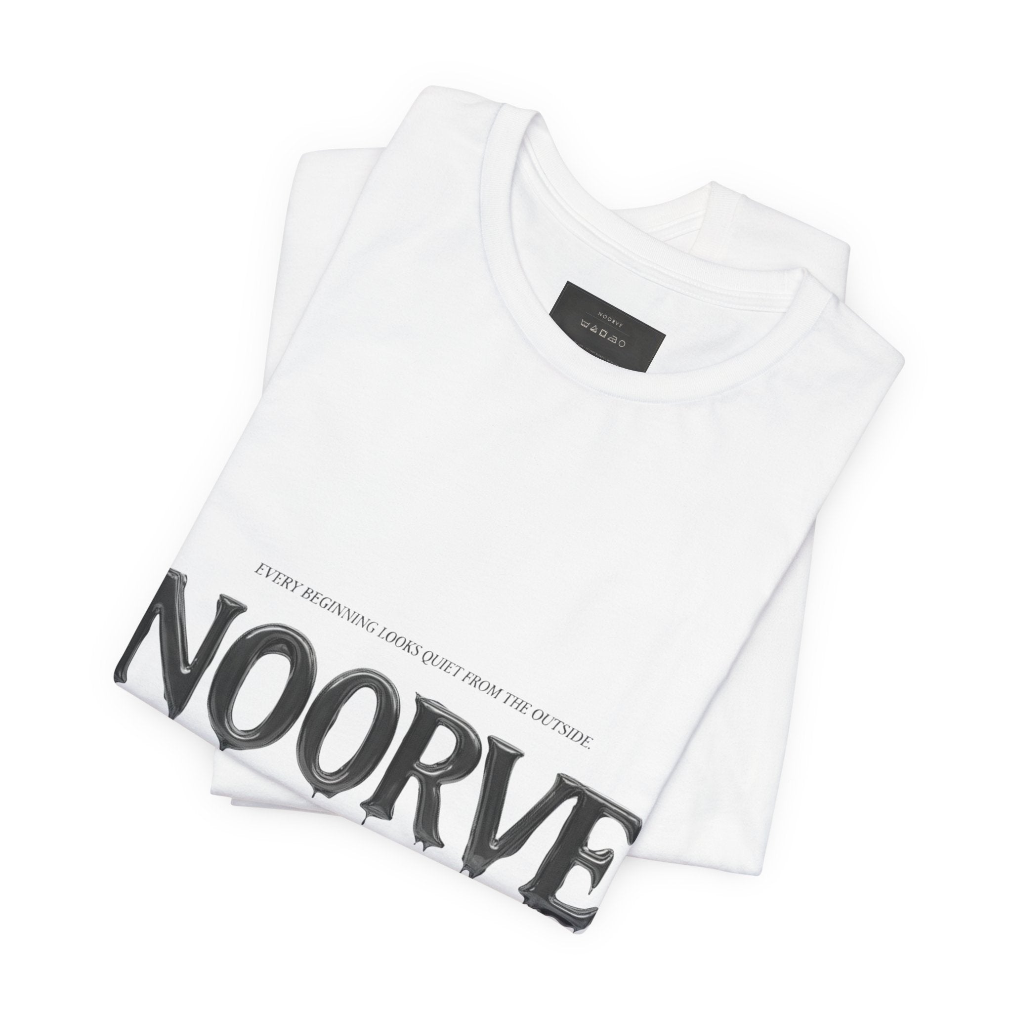 Noorve Drip Logo T-Shirt — Graphic White Tee with Gothic Dripping Text