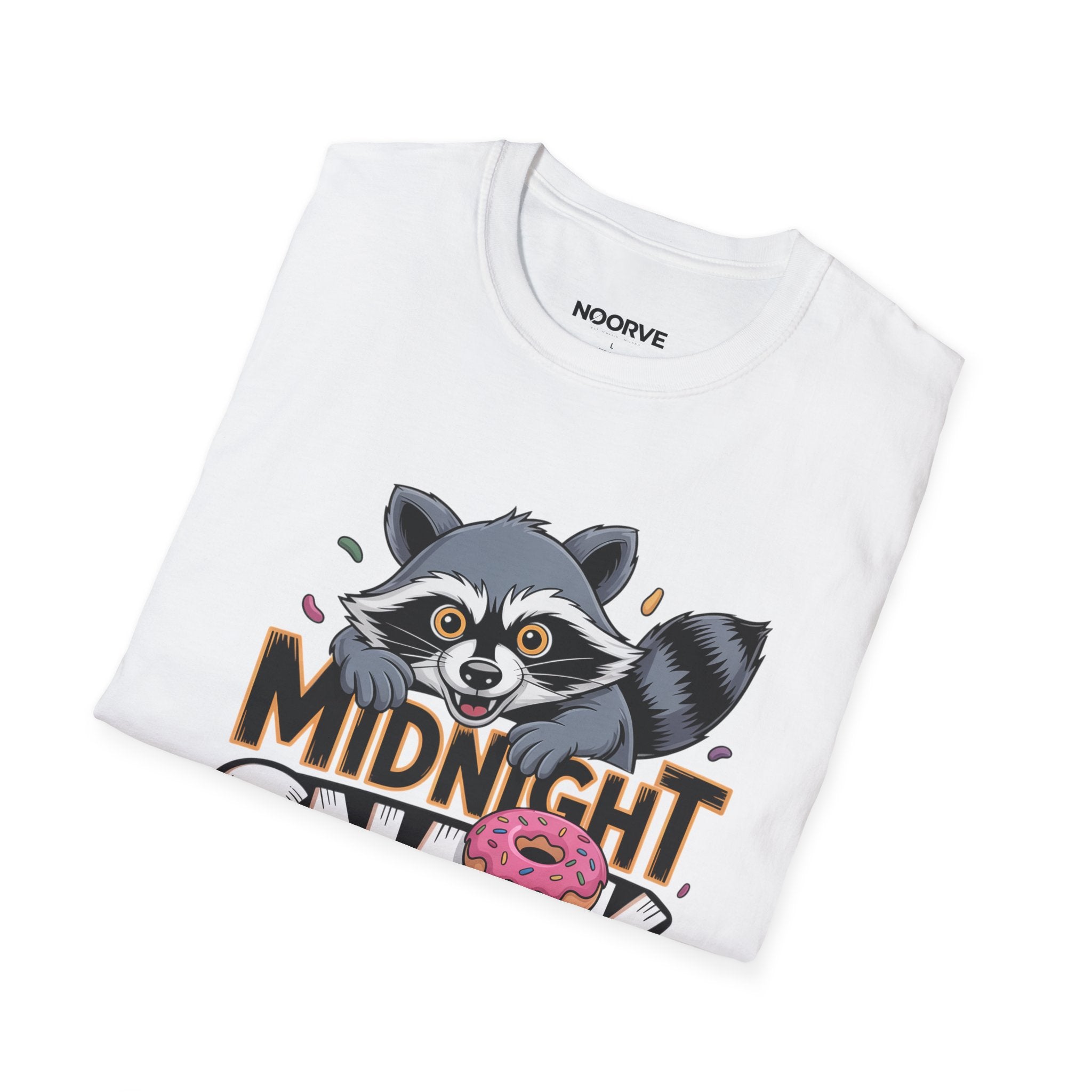 Midnight Snack Crew T-Shirt — Cute Raccoon Donut Tee