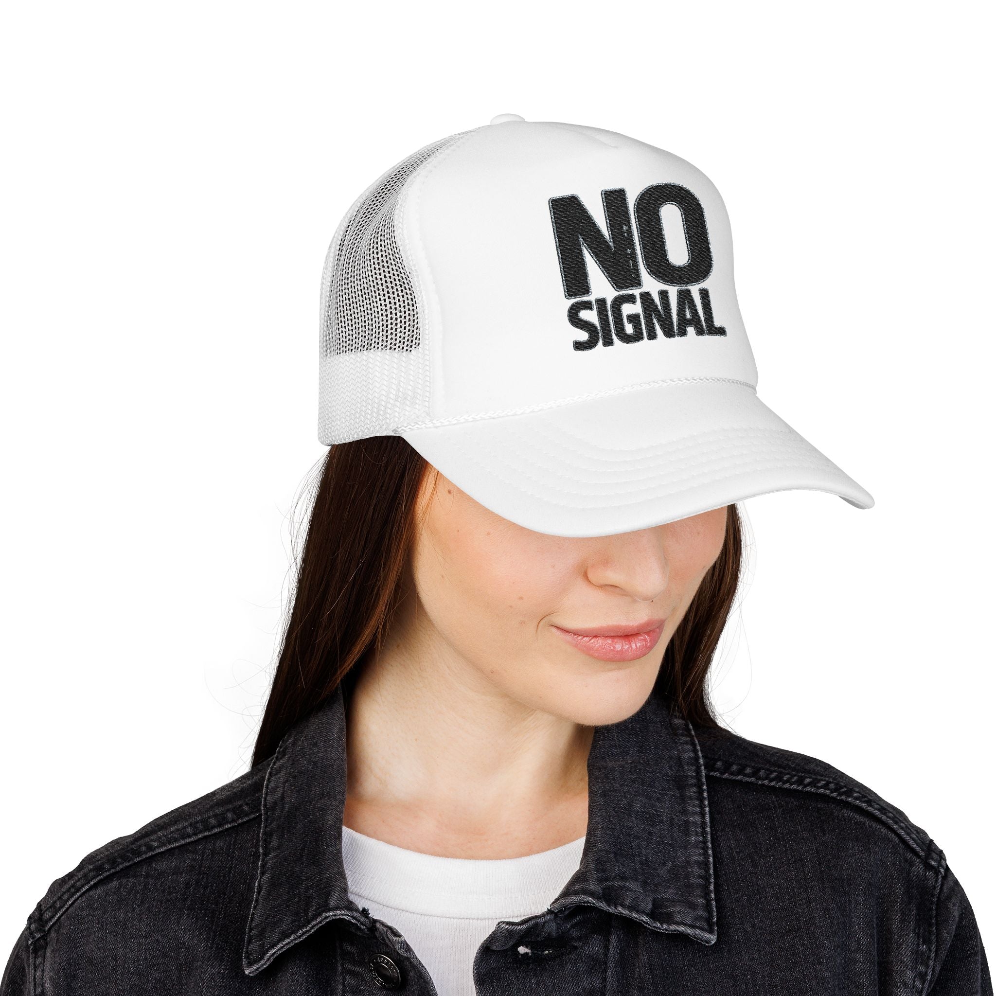 Trucker Hat — "NO SIGNAL" Distressed Foam Mesh Cap