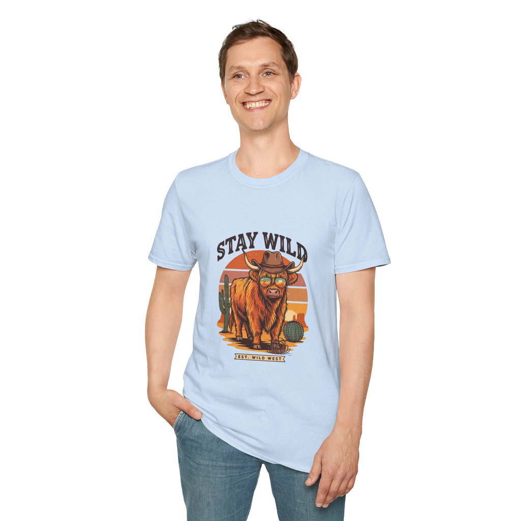 Stay Wild Longhorn T-Shirt — Retro Western Cow Skull Graphic Tee