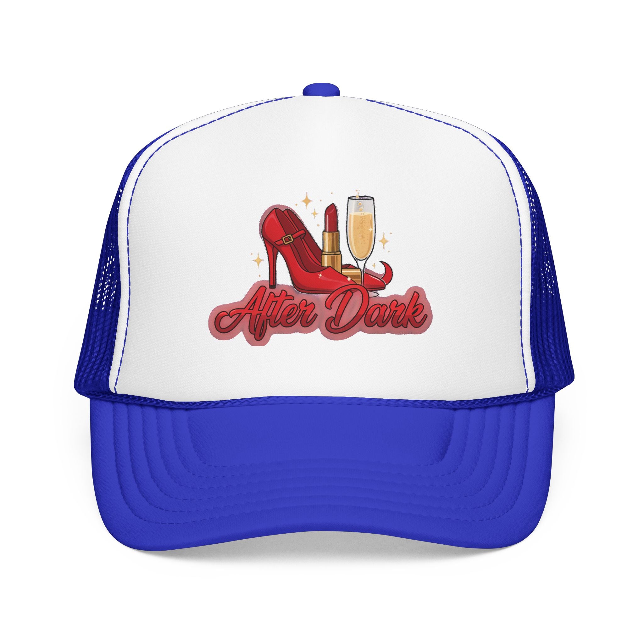 After Dark Trucker Hat — Red Heels & Champagne Foam Cap