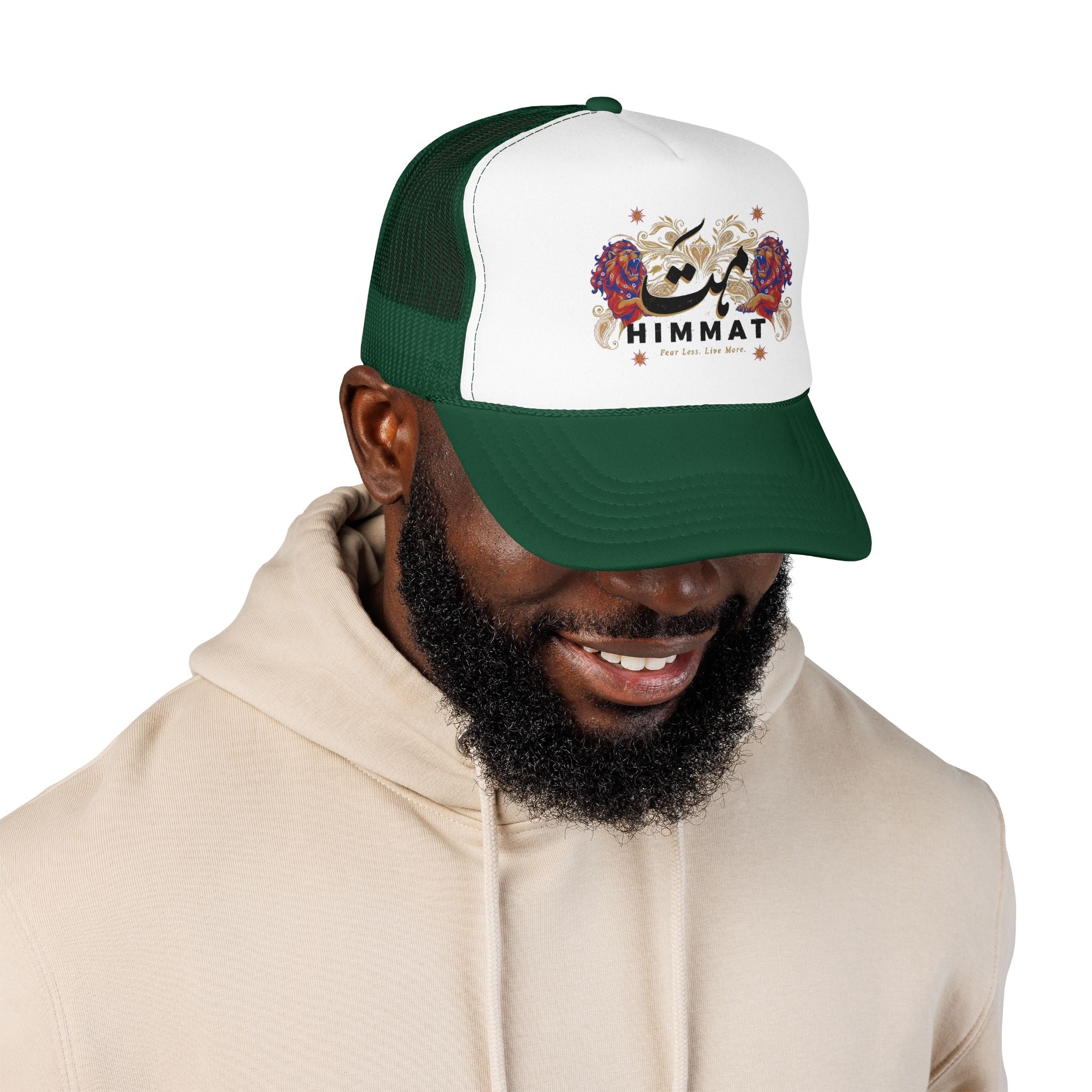 Trucker Hat — Vintage Floral Rose Skull Design (Live Loud, Live More)