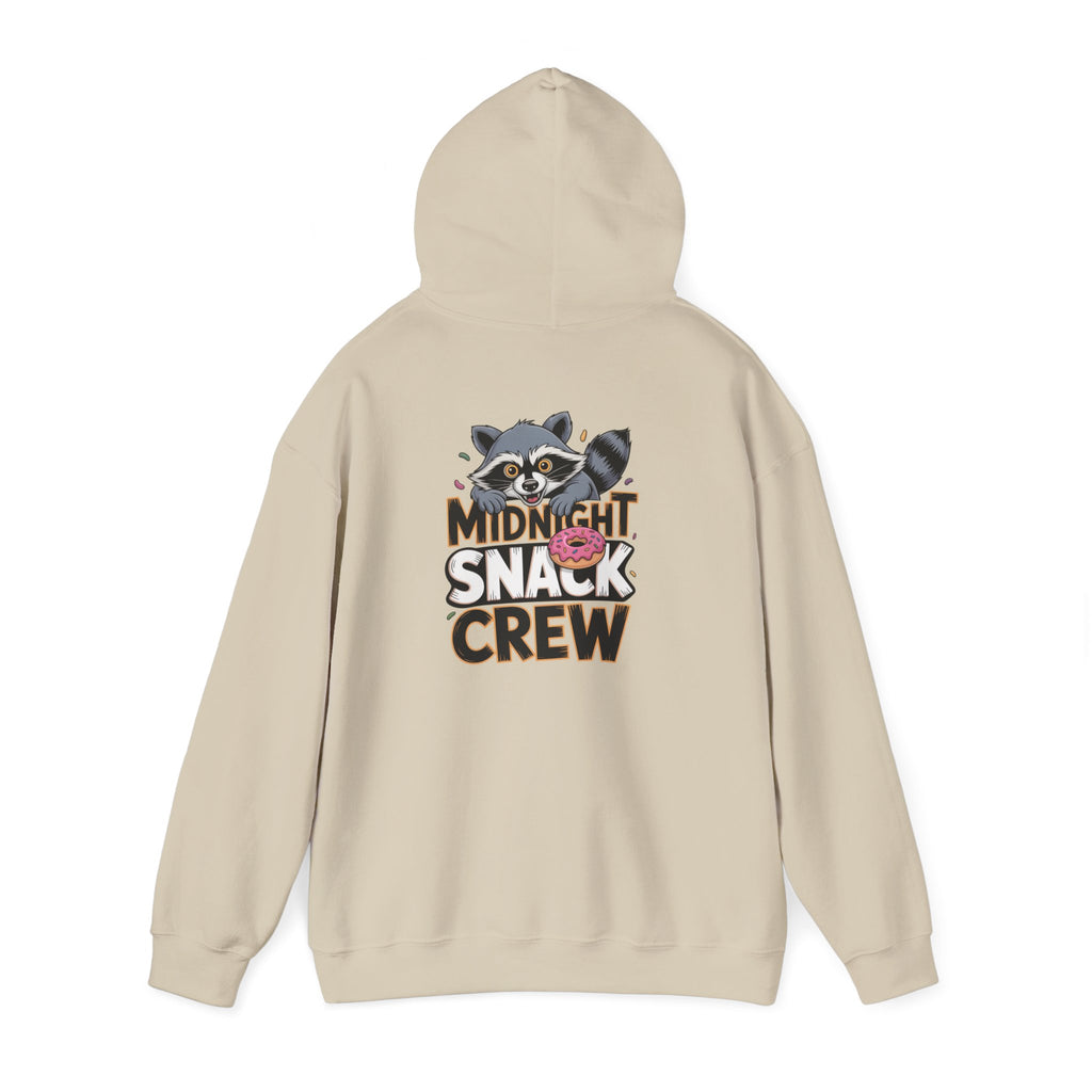 Midnight Snack Crew Hoodie — 'Wake the Sky' Raccoon Graphic Hooded Sweatshirt