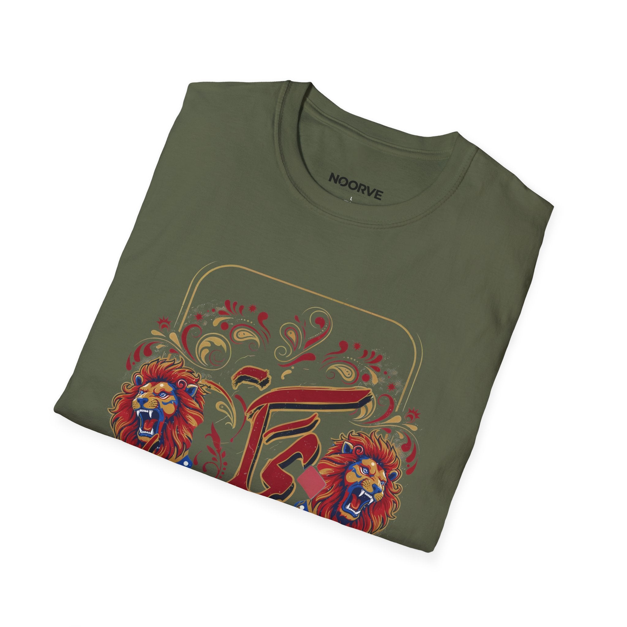 Arabic Calligraphy T-Shirt — 'Himmat' Lion Floral Graphic Tee