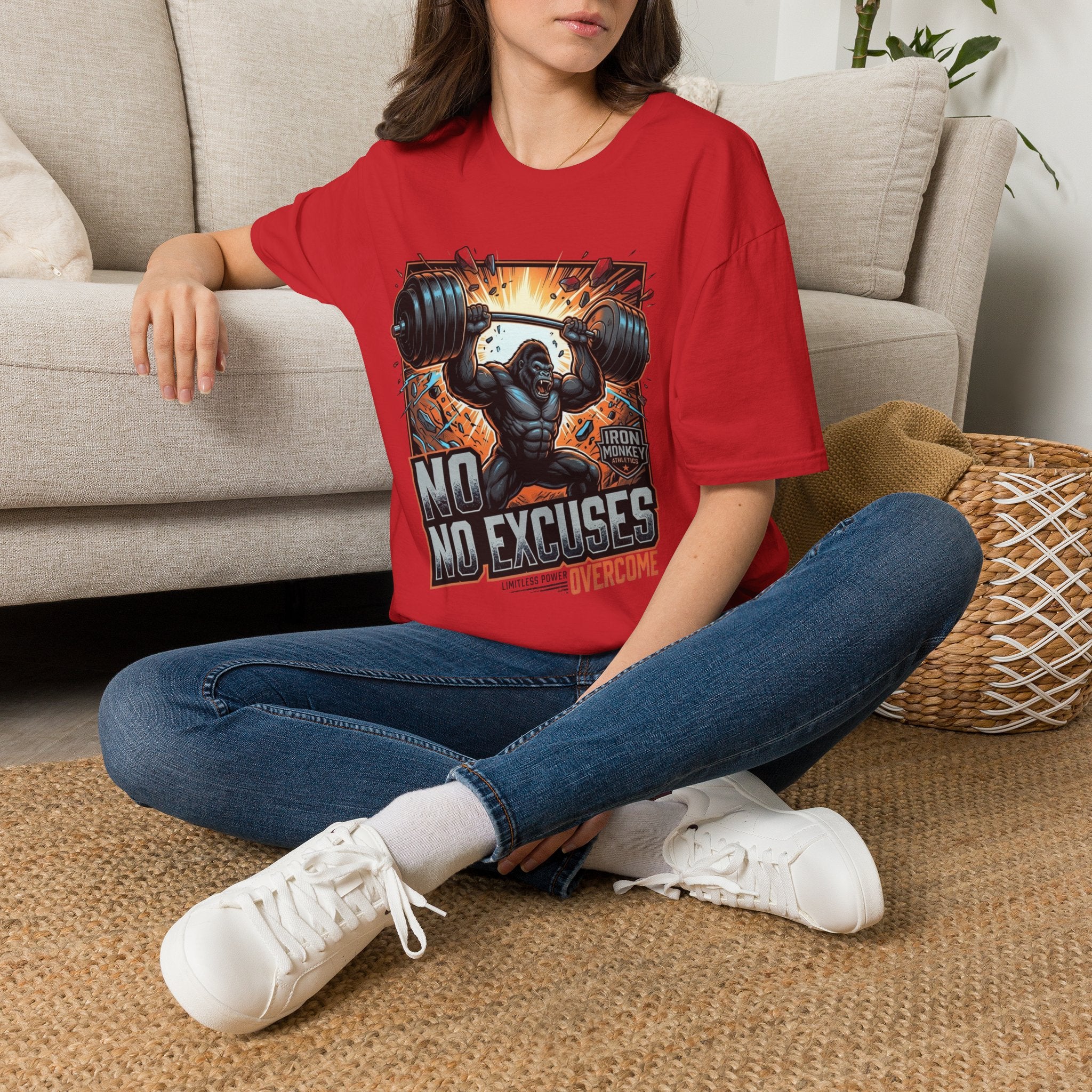 Motivational Weightlifting T-Shirt — 'No Excuses' Gorilla Gym Tee