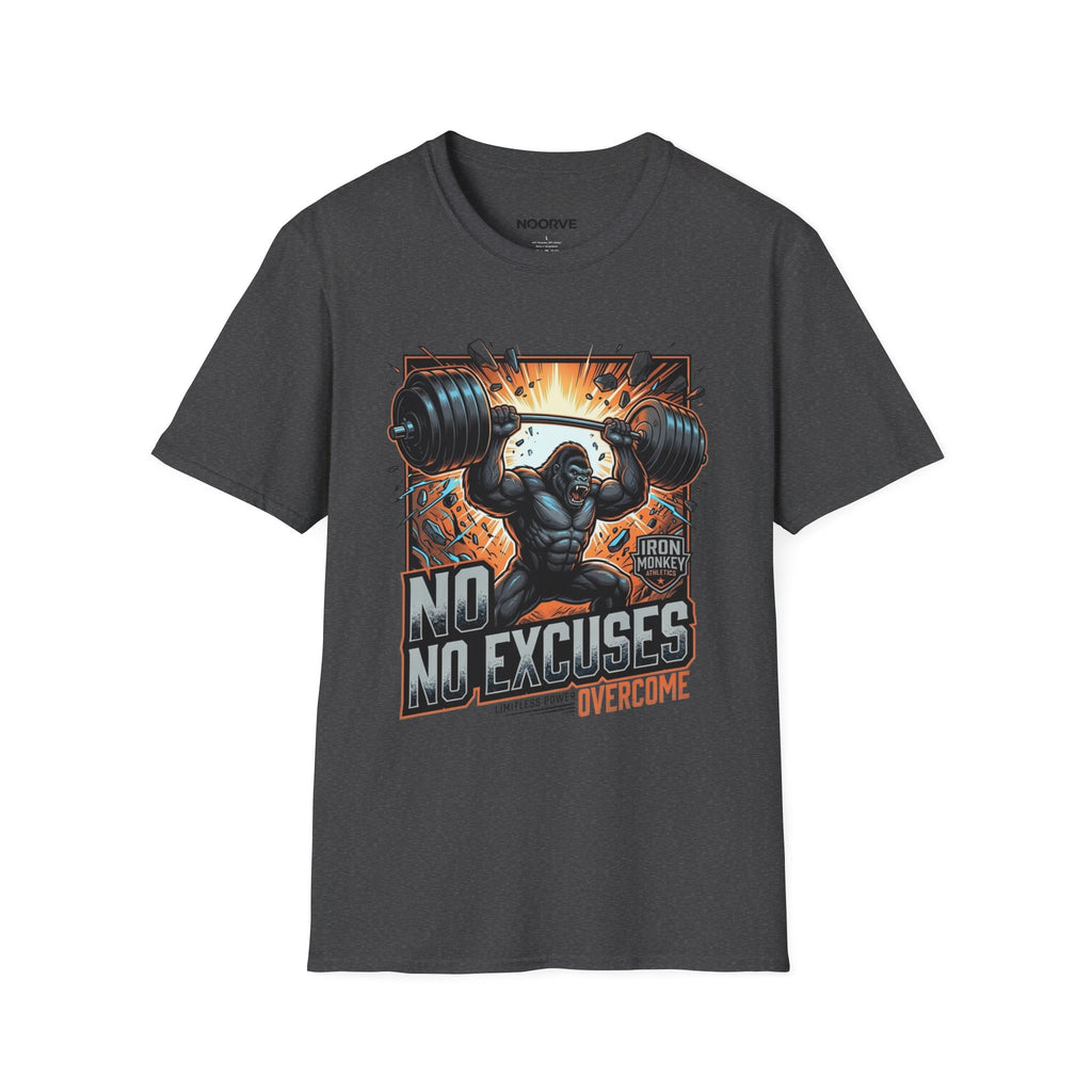 Motivational Weightlifting T-Shirt — 'No Excuses' Gorilla Gym Tee