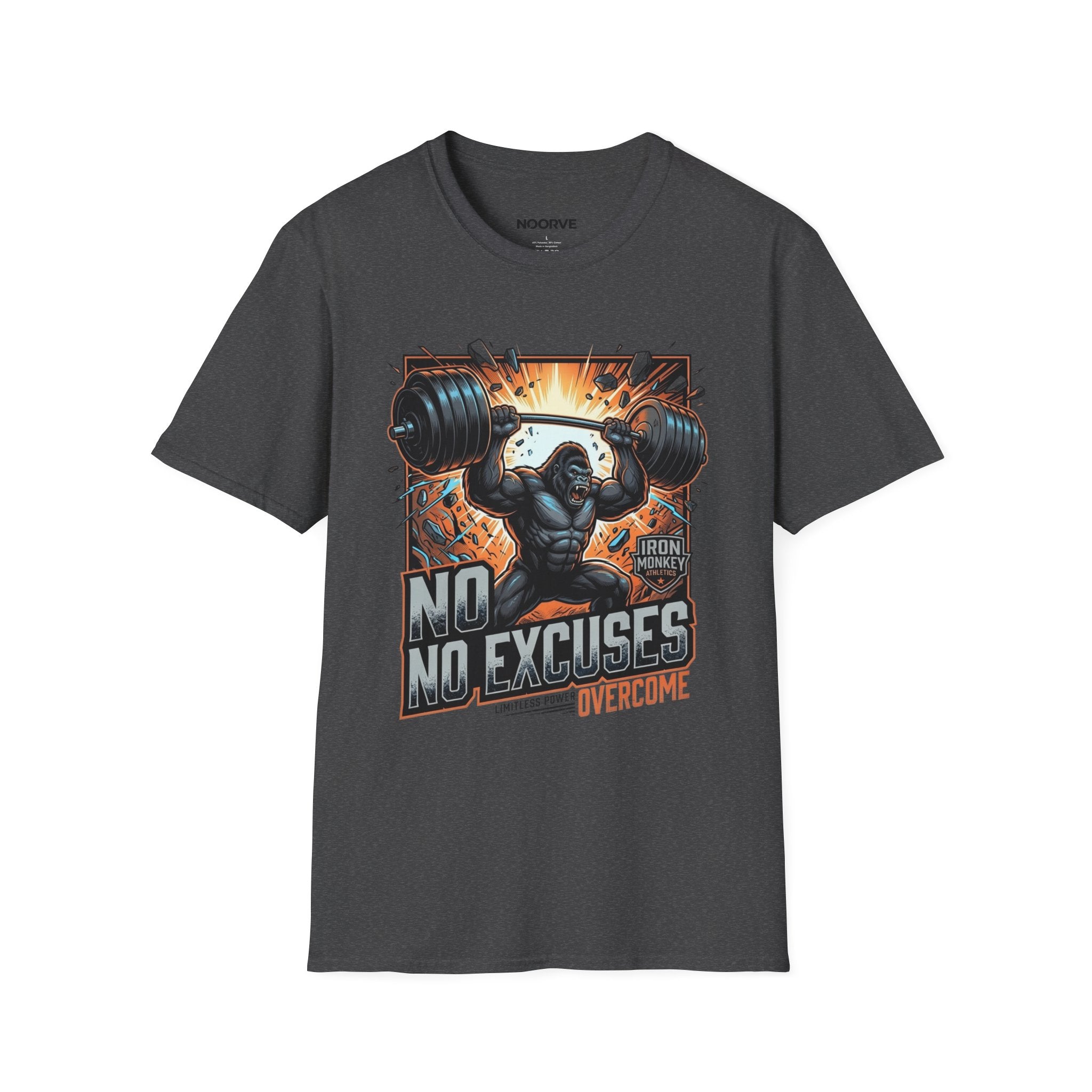 Motivational Weightlifting T-Shirt — 'No Excuses' Gorilla Gym Tee