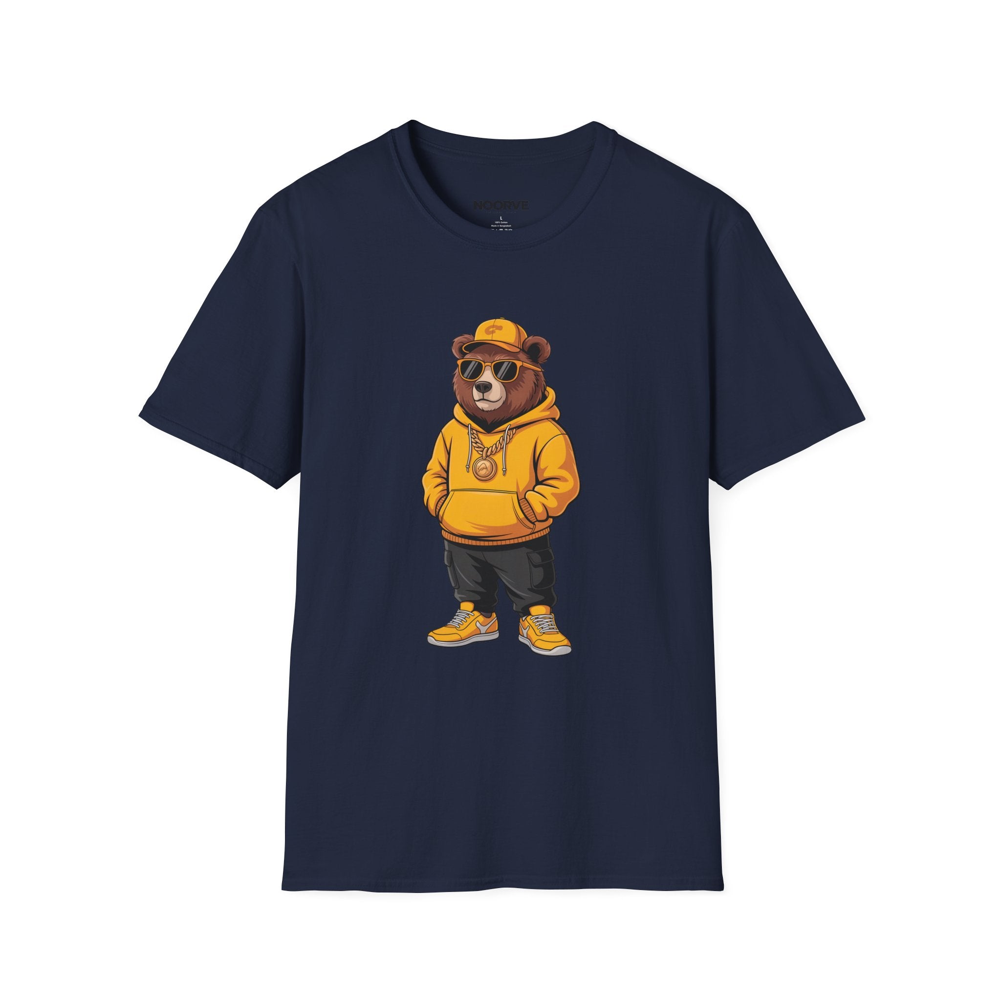 Bear Graphic T-Shirt — Cool Hip-Hop Bear in Yellow Hoodie | Noorve | T-Shirt