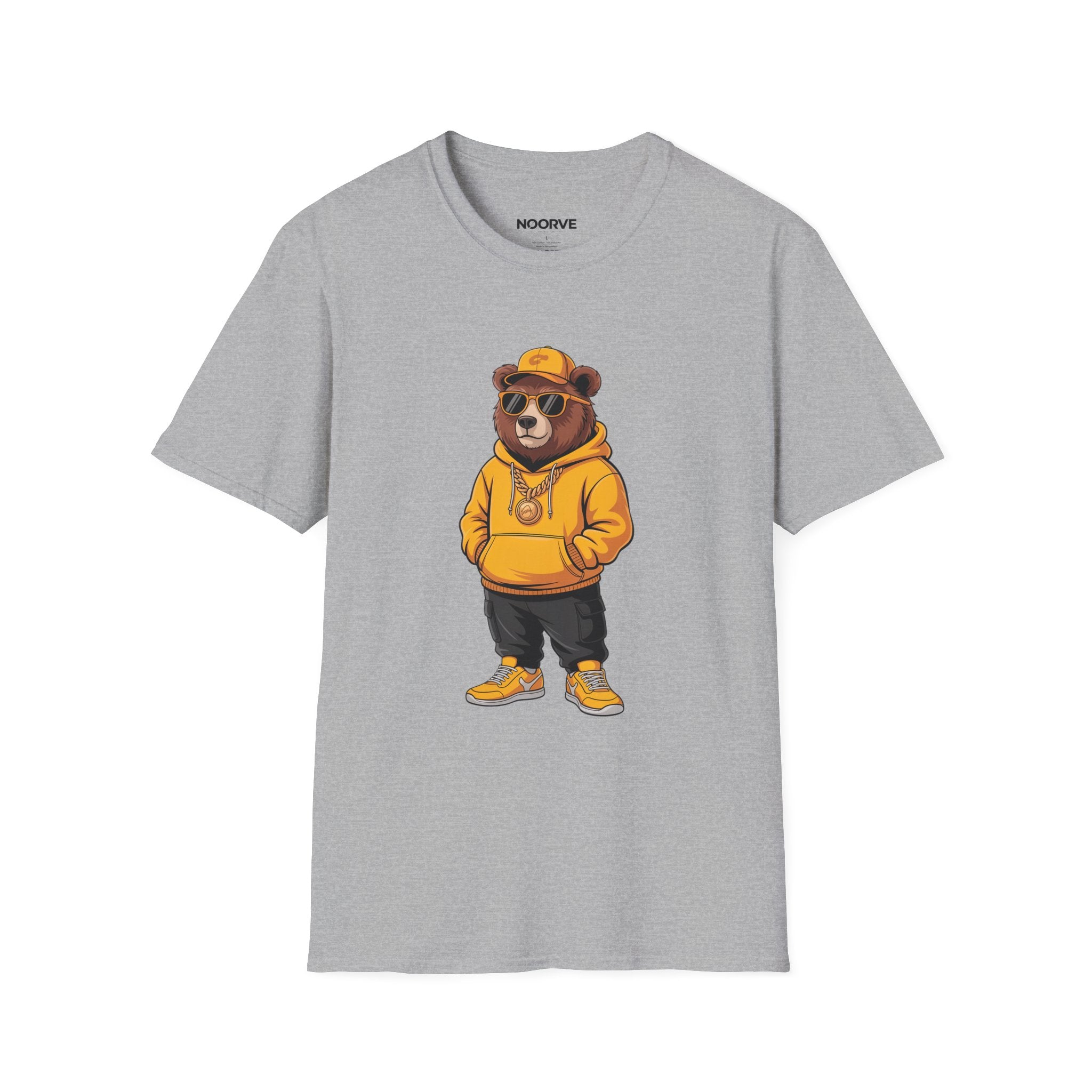 Bear Graphic T-Shirt — Cool Hip-Hop Bear in Yellow Hoodie | Noorve | T-Shirt