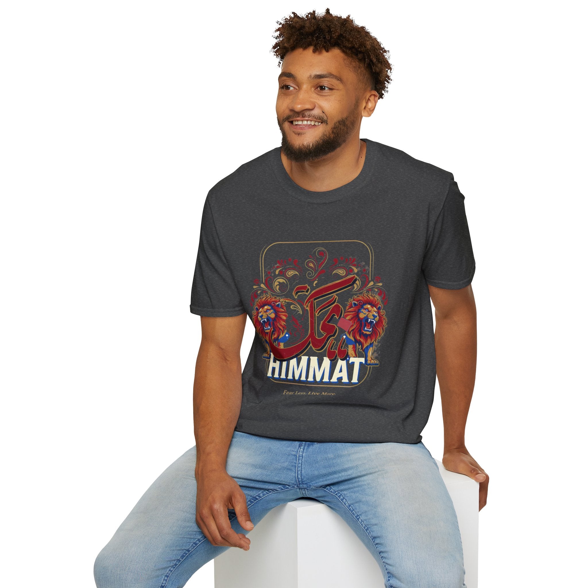 Arabic Calligraphy T-Shirt — 'Himmat' Lion Floral Graphic Tee