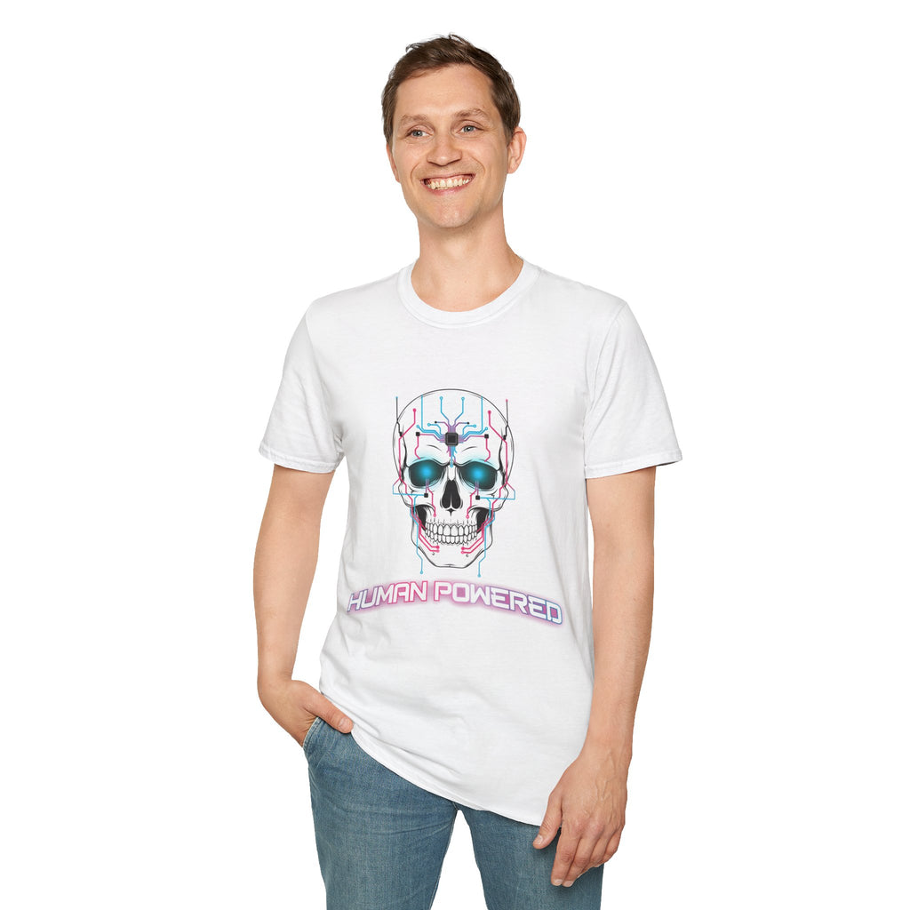 Cyber Skull T‑Shirt — 'Human Powered' Retro Futuristic Graphic Tee