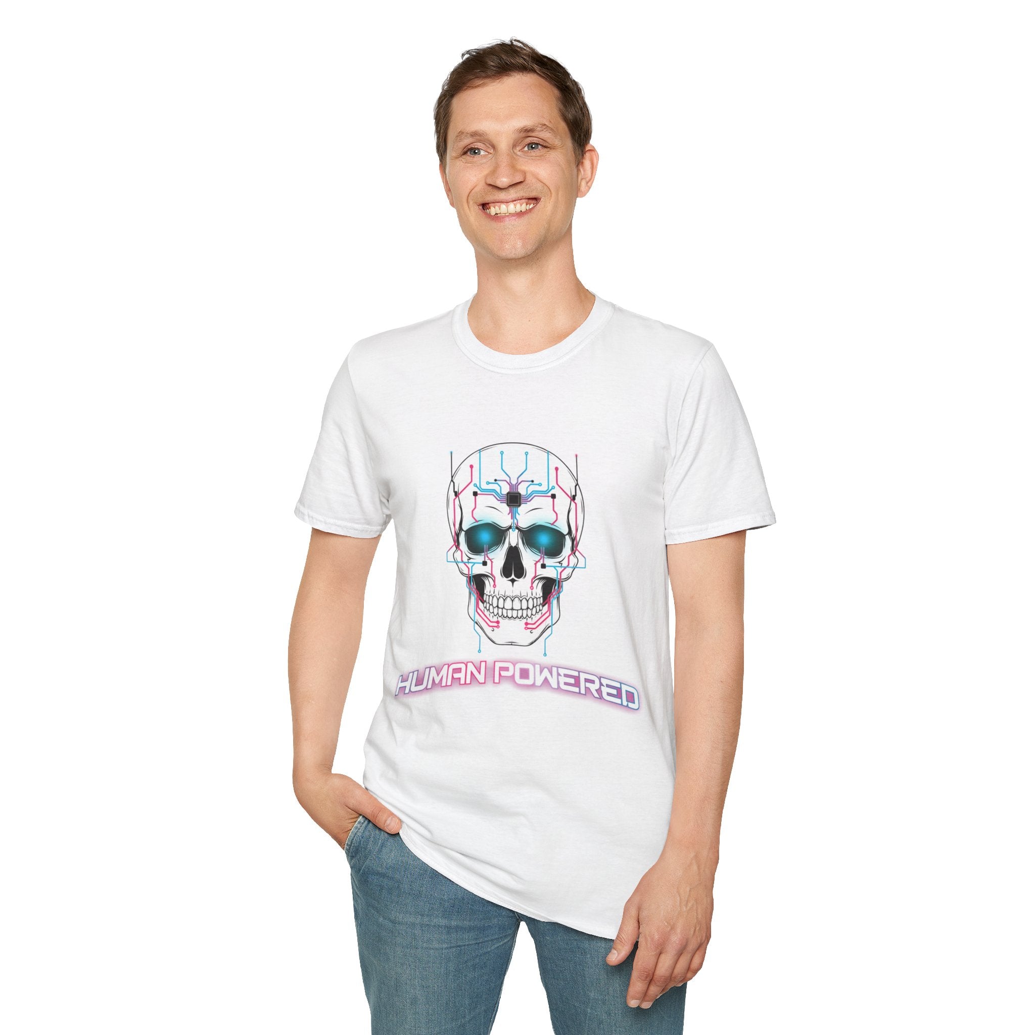 Cyber Skull T‑Shirt — 'Human Powered' Retro Futuristic Graphic Tee