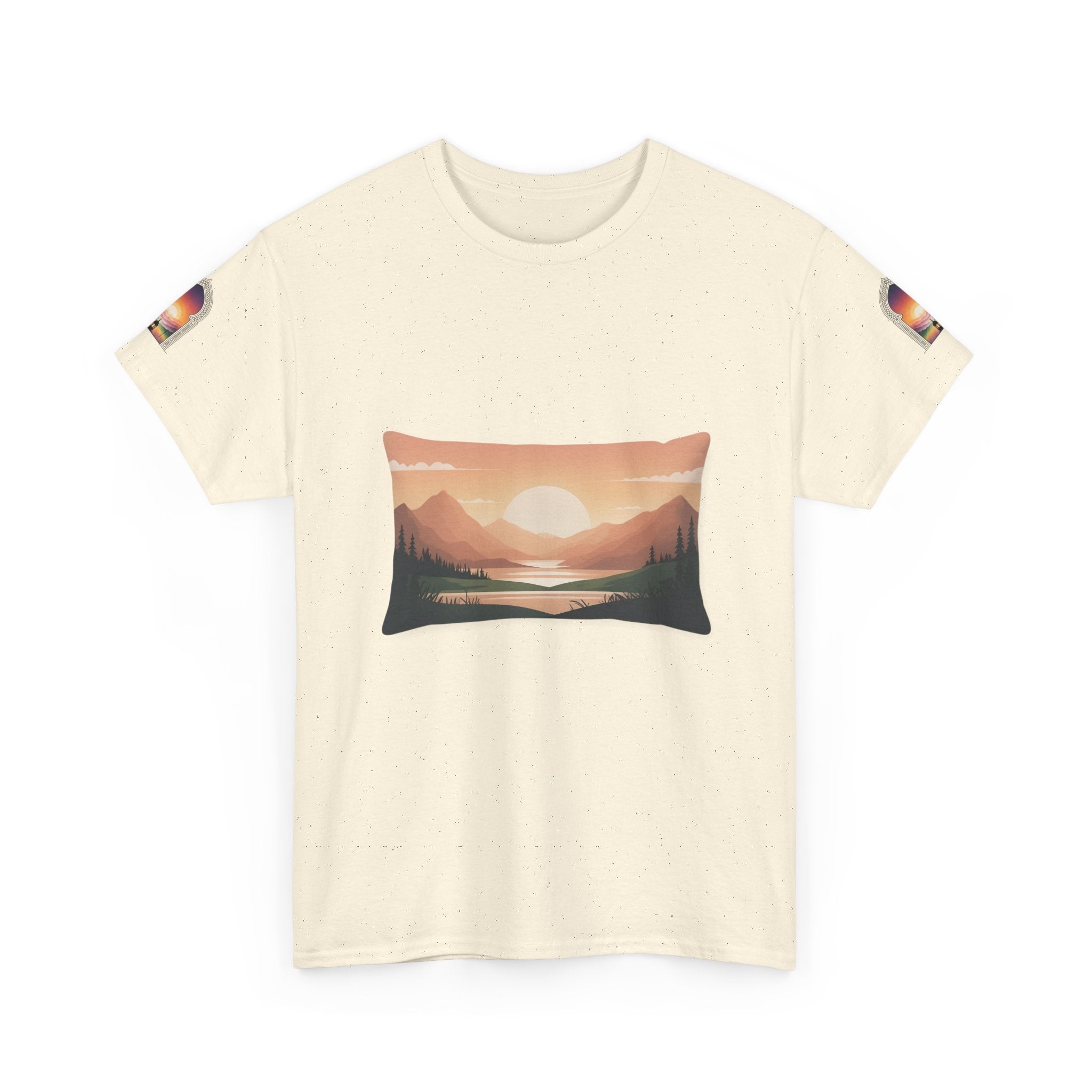 Sunset Mountain Landscape Tee - Retro Nature Graphic T-Shirt