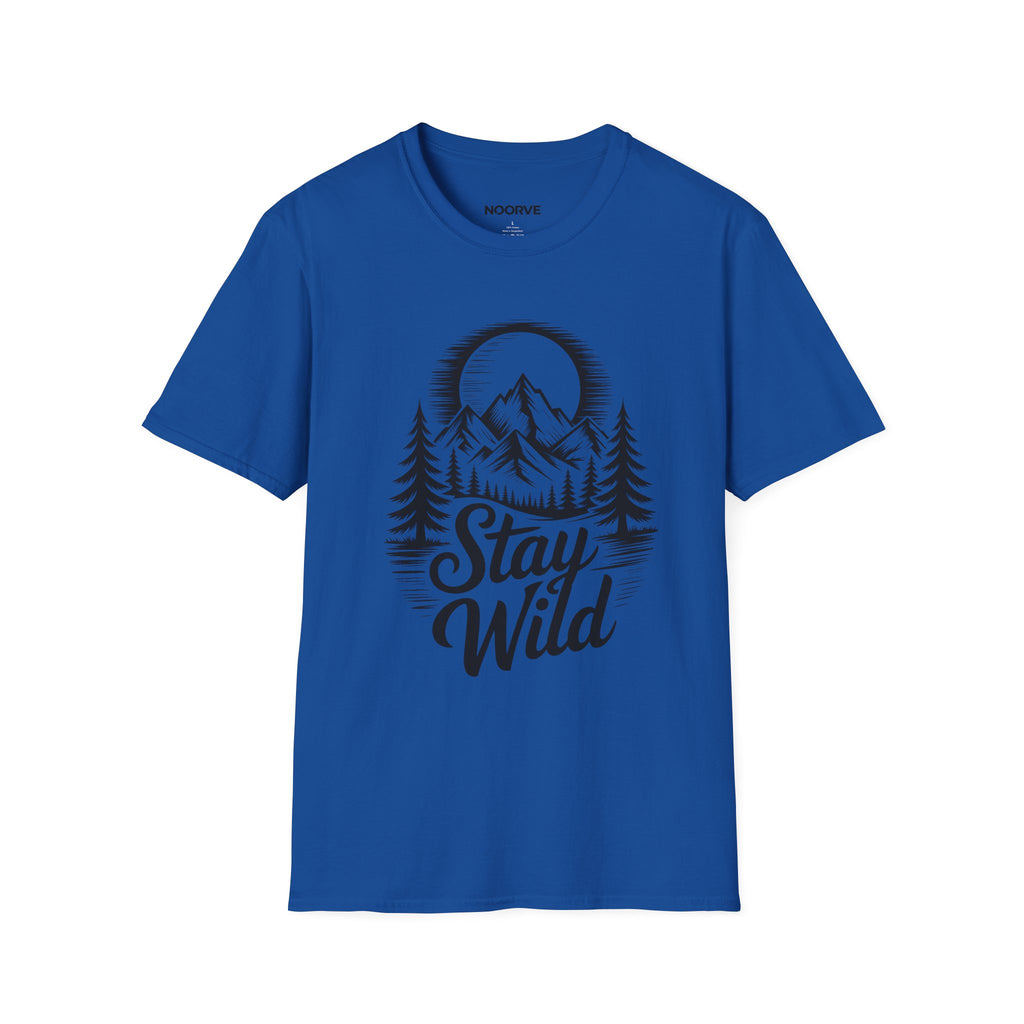 Stay Wild Mountain T‑Shirt — Adventure Graphic Tee with Mountains & Pine Trees