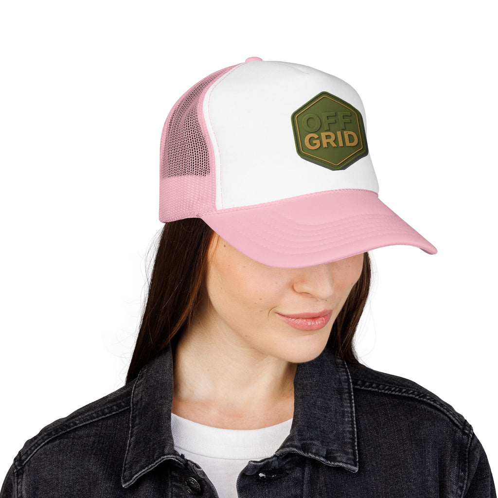 Off Grid Patch Trucker Hat — Military Green Adventure Cap
