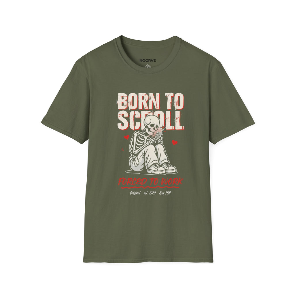 Born to Scroll T-Shirt — Cute Skeleton "Born to Scroll, Forced to Work" Graphic Tee