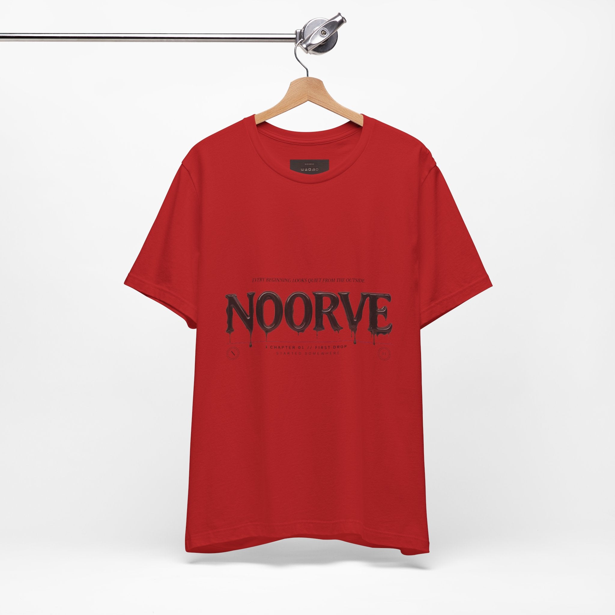 Noorve Drip Logo T-Shirt — Graphic White Tee with Gothic Dripping Text