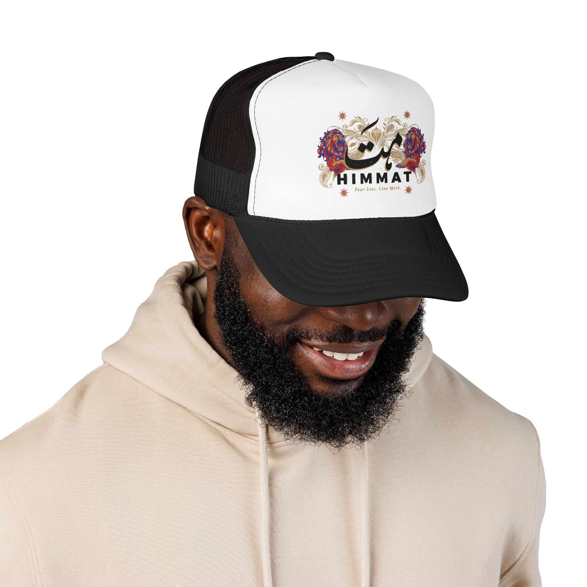 Trucker Hat — Vintage Floral Rose Skull Design (Live Loud, Live More) | Noorve | Hats