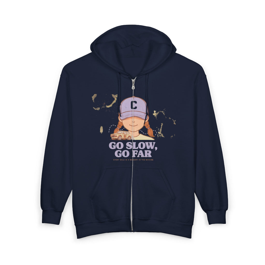 Zip Hoodie — “Go Slow, Go Far” Relaxed Sloth Zip-Up