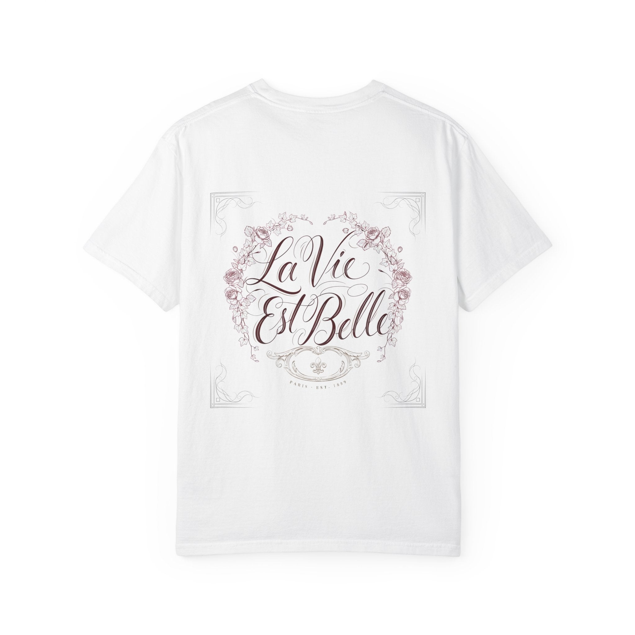 La Vie Est Belle Graphic T-Shirt — Feminine Portrait & Floral Back Print