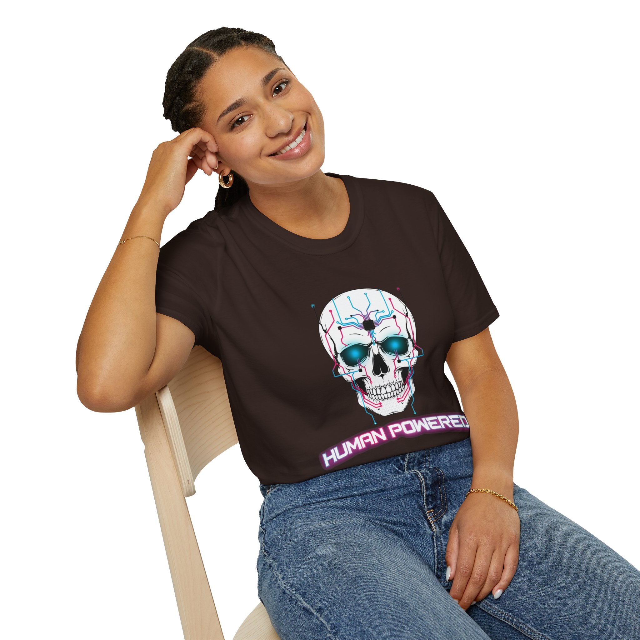 Cyber Skull T‑Shirt — 'Human Powered' Retro Futuristic Graphic Tee