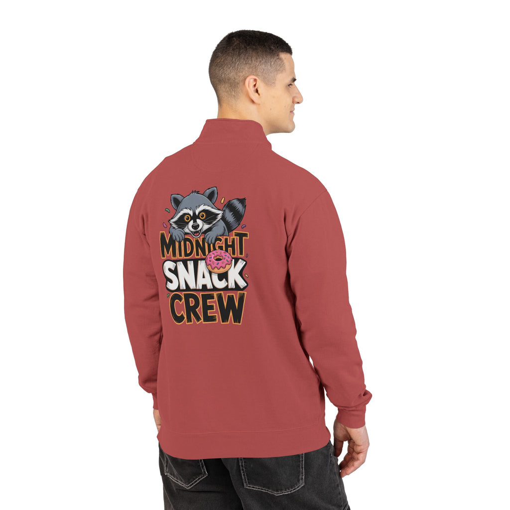 Quarter-Zip Sweatshirt — "Midnight Snack Crew" Raccoon Graphic