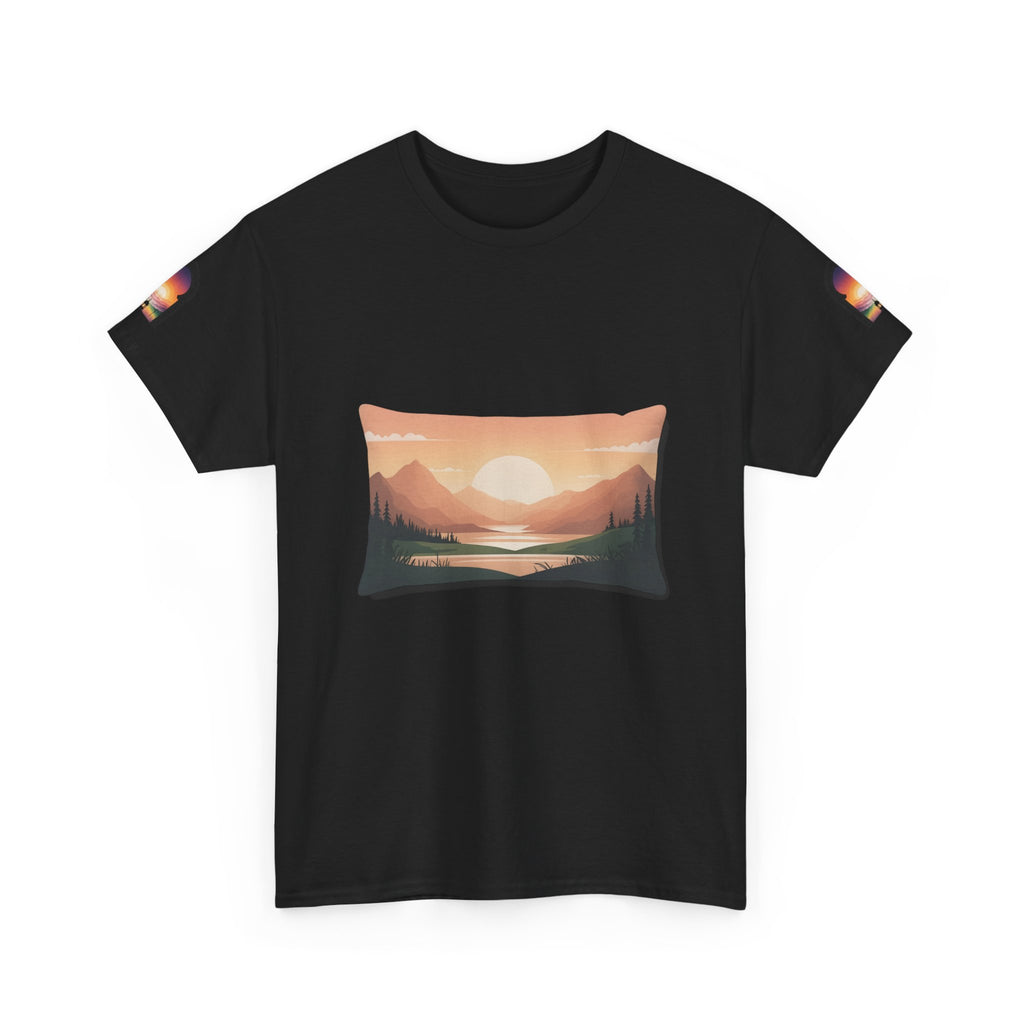 Sunset Mountain Landscape Tee - Retro Nature Graphic T-Shirt