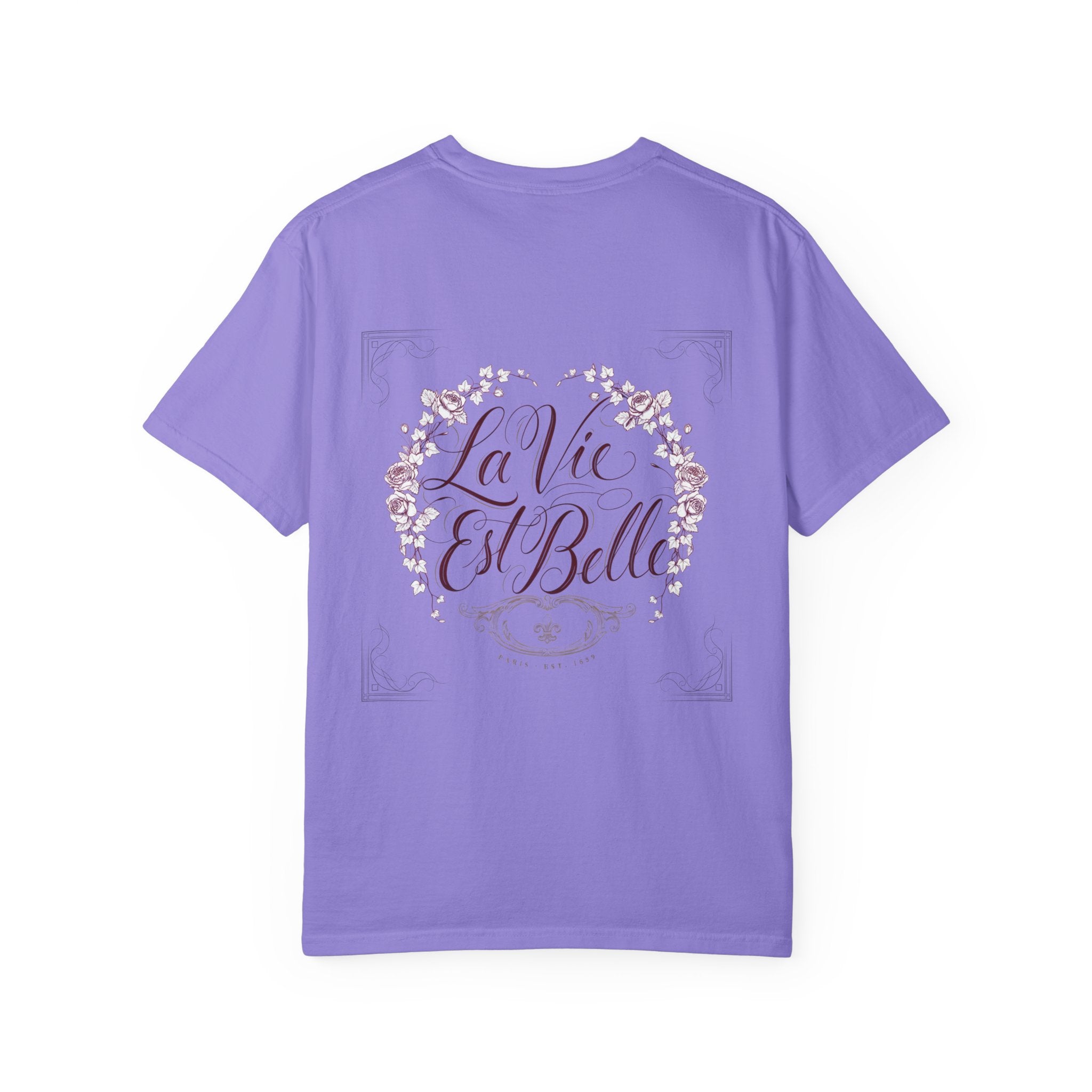 La Vie Est Belle Graphic T-Shirt — Feminine Portrait & Floral Back Print