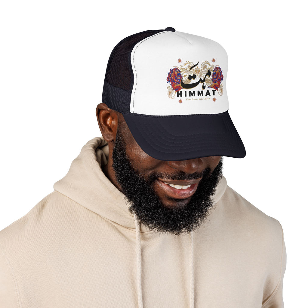 Trucker Hat — Vintage Floral Rose Skull Design (Live Loud, Live More)