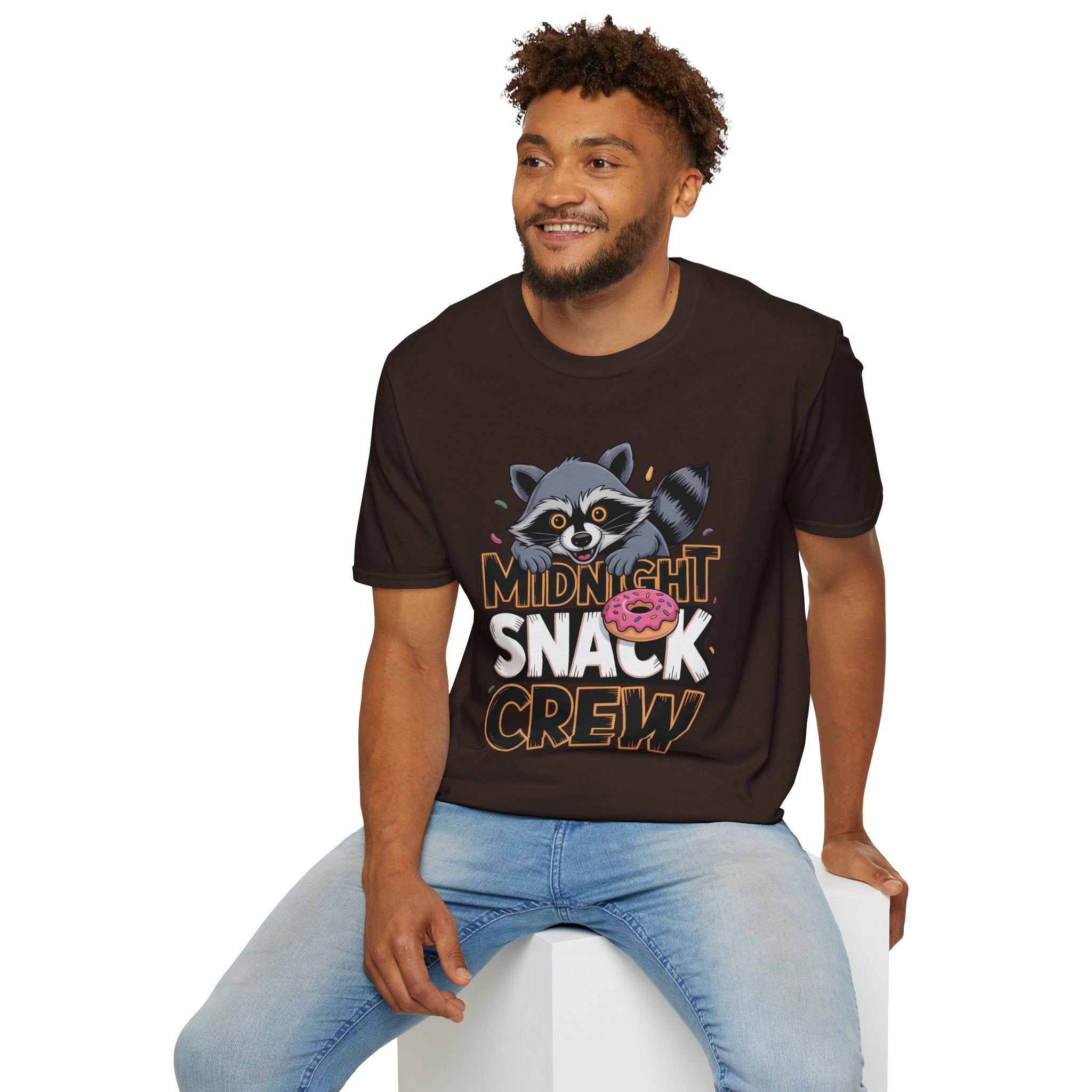 Midnight Snack Crew T-Shirt — Cute Raccoon Donut Tee