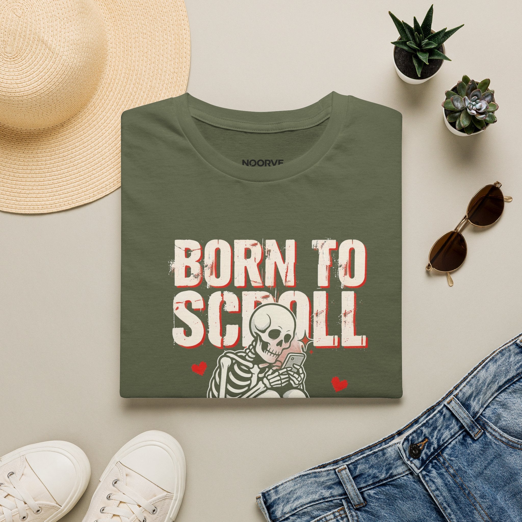 Born to Scroll T-Shirt — Cute Skeleton Born to Scroll, Forced to Work Graphic Tee | Noorve | T-Shirt