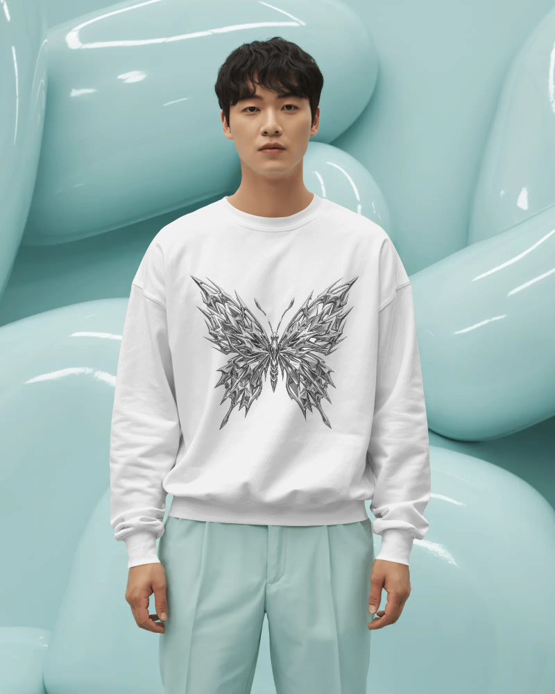 Butterfly Sketch Sweatshirt — Hand-Drawn Monochrome Butterfly Crewneck