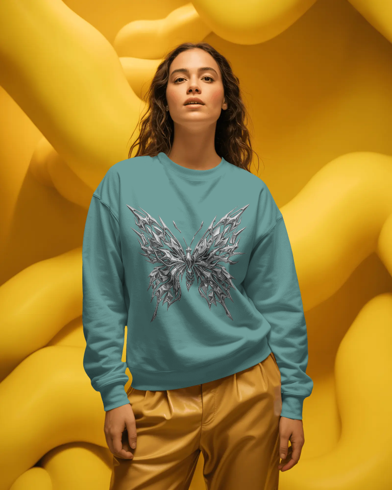 Butterfly Sketch Sweatshirt — Hand-Drawn Monochrome Butterfly Crewneck