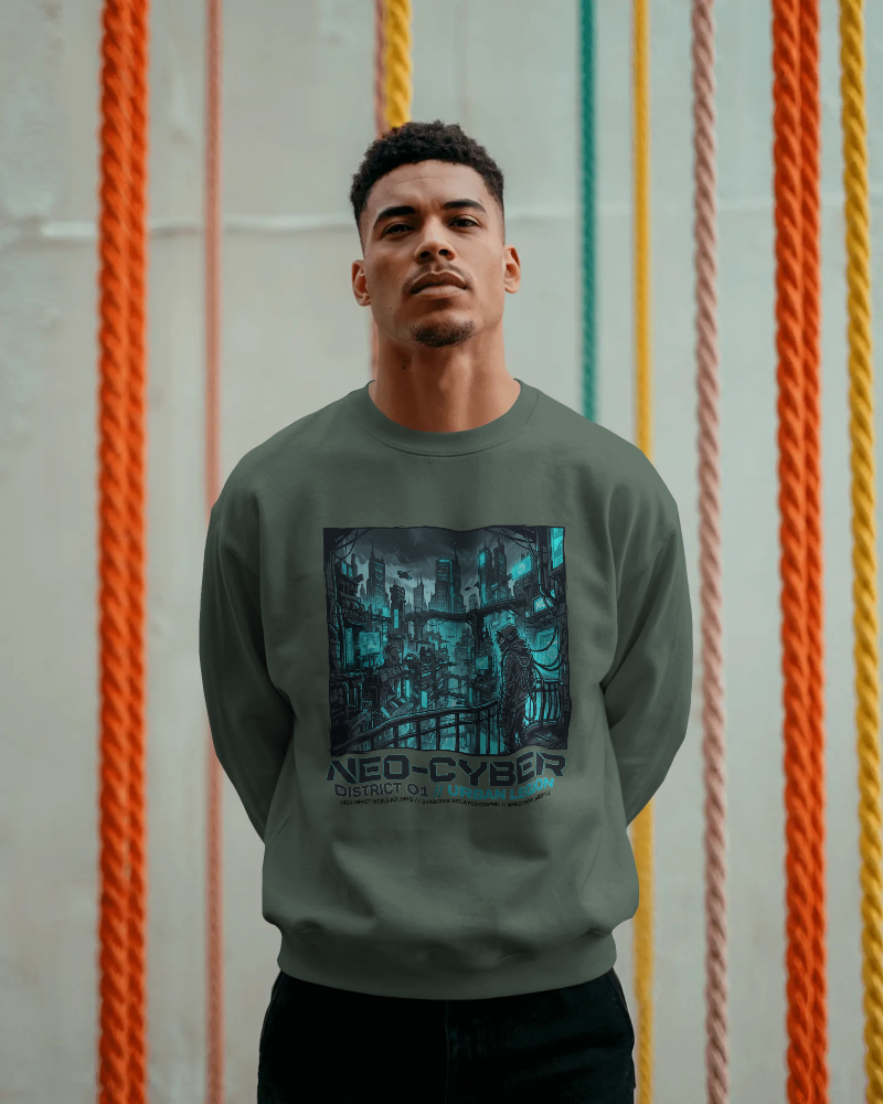Neo-Cyber Sweatshirt — Retro Futuristic Cyberpunk City Graphic