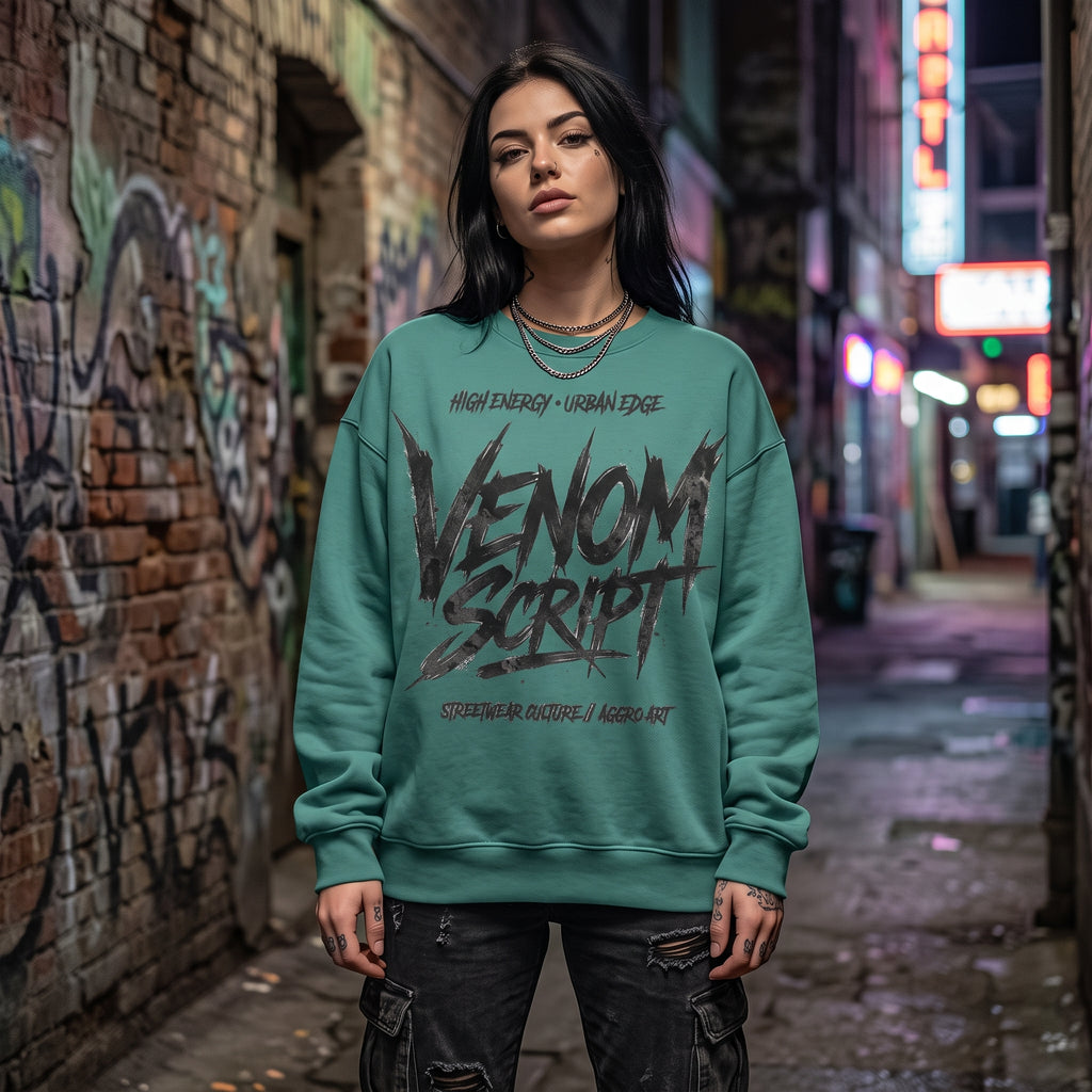 Venom Script Graphic Sweatshirt — Urban High-Energy Streetwear