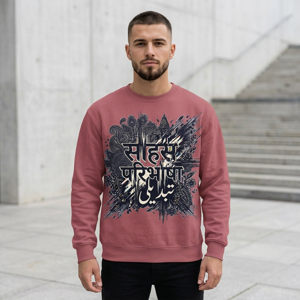Hindi Calligraphy Sweatshirt — 'Sahar Parwah' Artistic Script Crewneck
