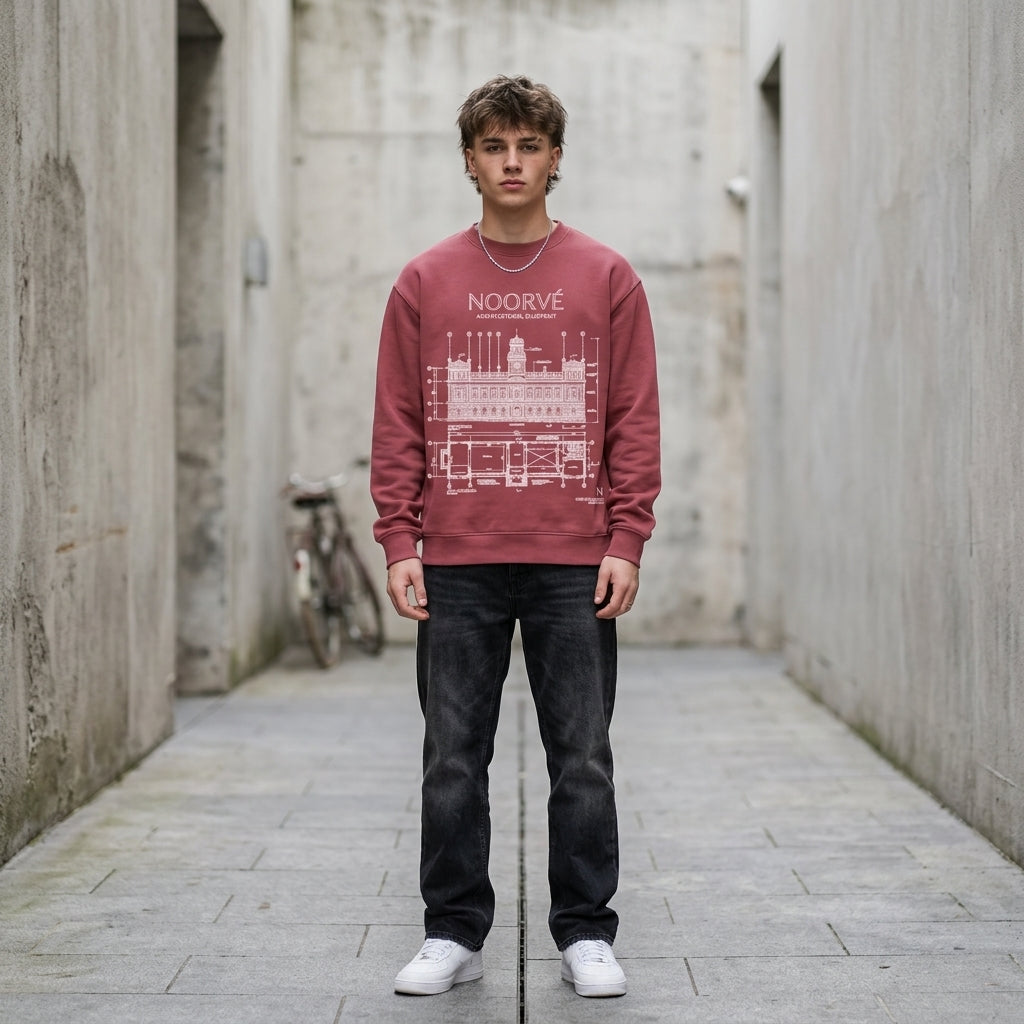 Noorvé Architectural Sweatshirt — Vintage Blueprint Crewneck