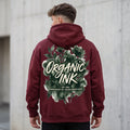 Organic Ink Hoodie — Floral Green Botanical Graphic Fleece Hoodie