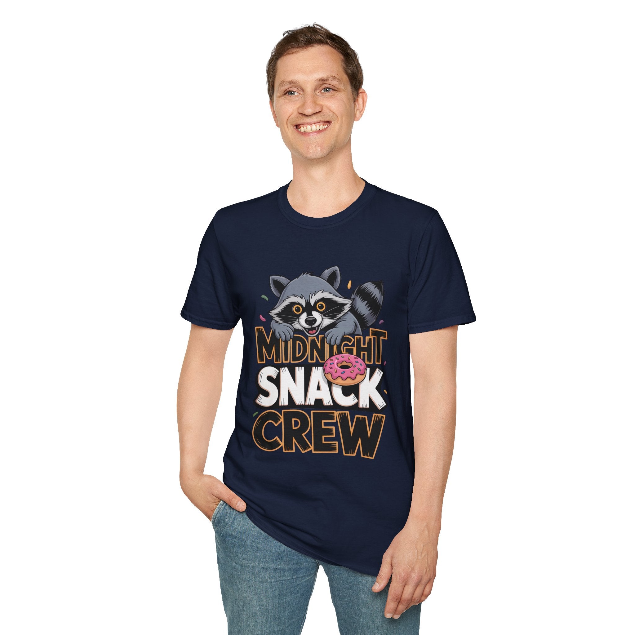Midnight Snack Crew T-Shirt — Cute Raccoon Donut Tee