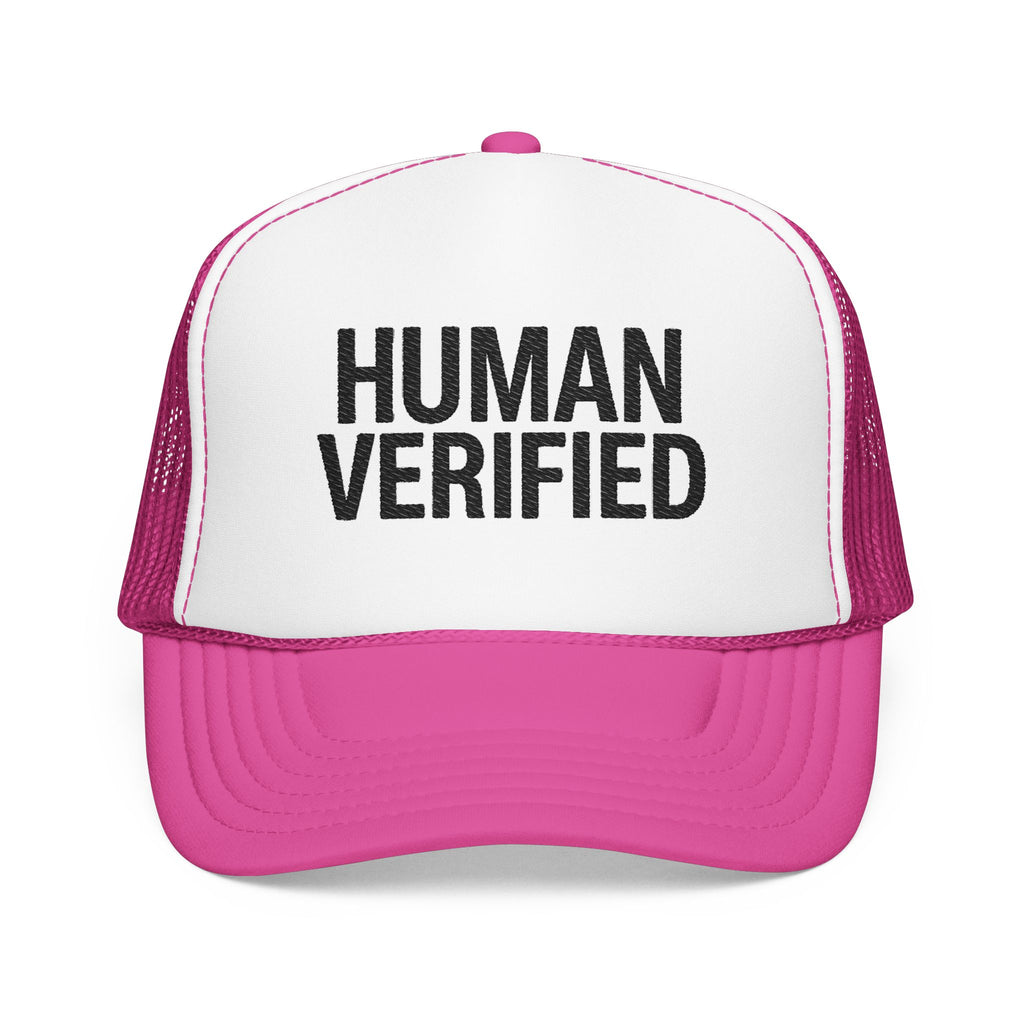 Human Verified Trucker Hat — Distressed Black Mesh Foam Cap | Noorve | Hats
