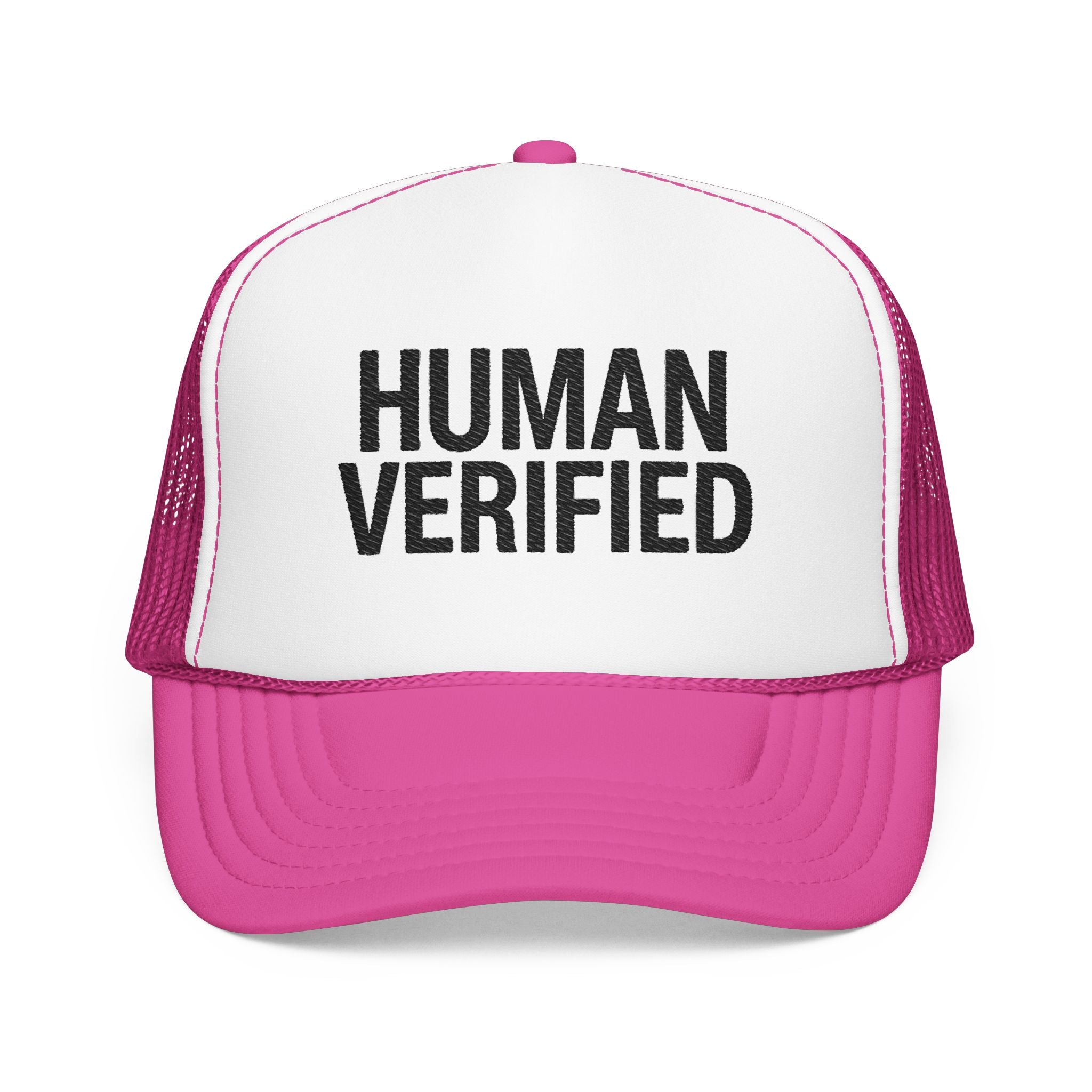 Human Verified Trucker Hat — Distressed Black Mesh Foam Cap | Noorve | Hats