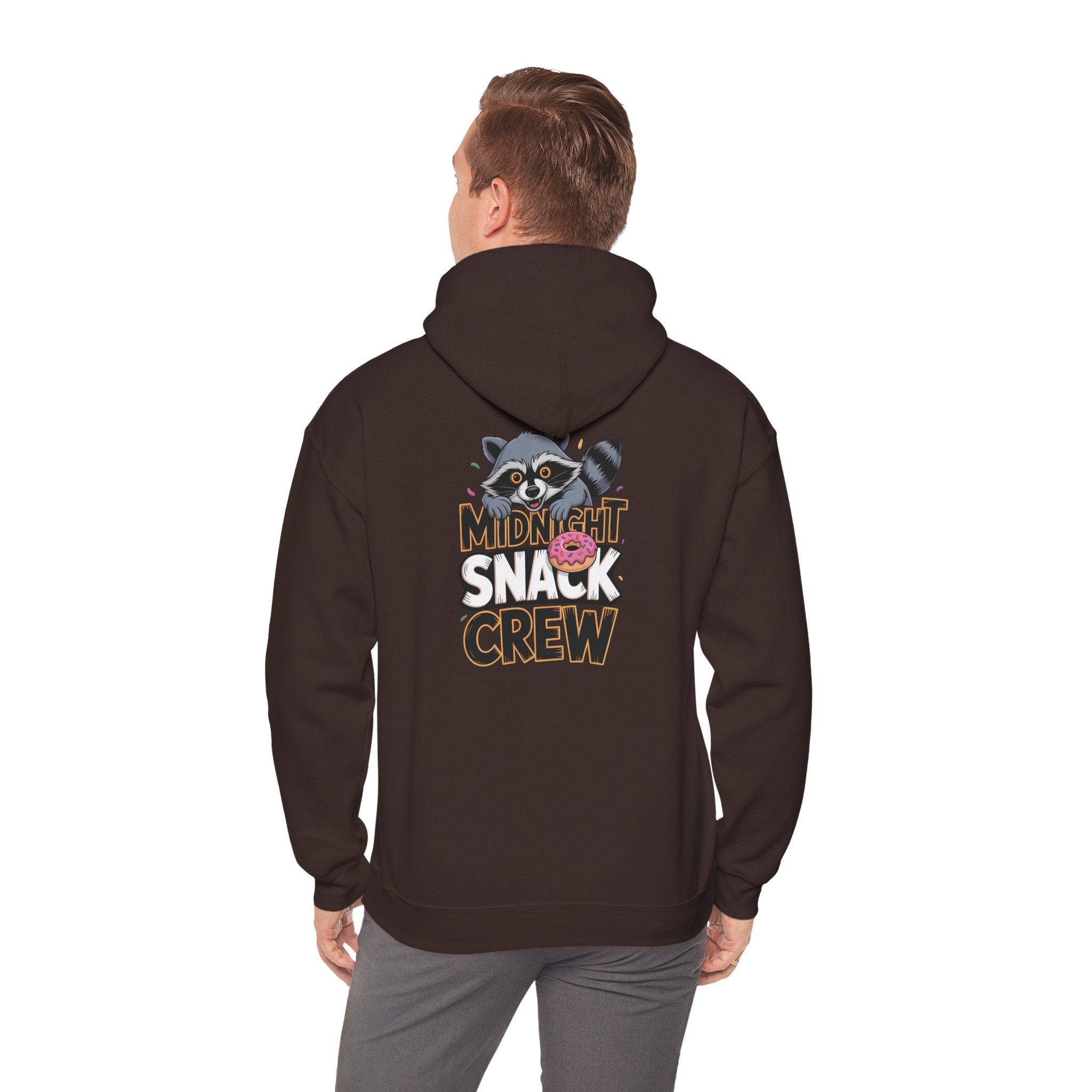 Midnight Snack Crew Hoodie — 'Wake the Sky' Raccoon Graphic Hooded Sweatshirt