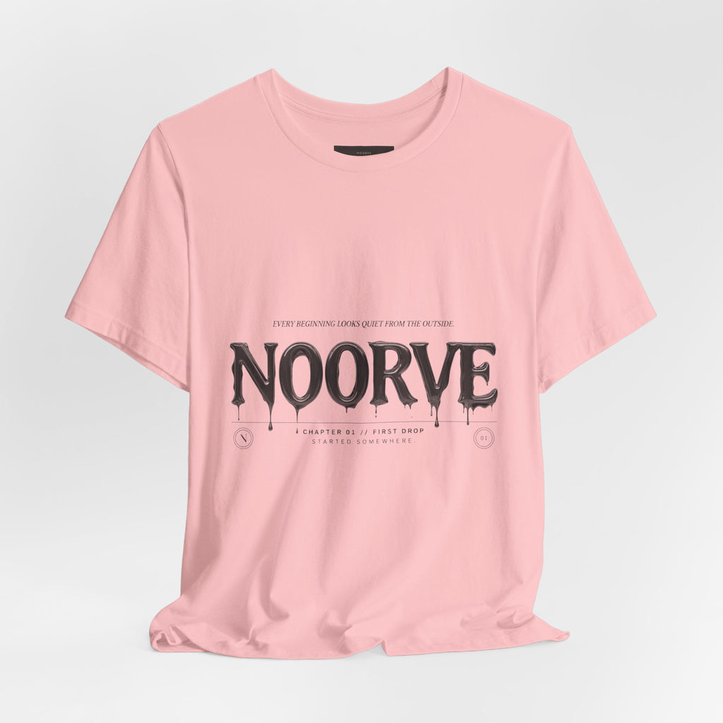 Noorve Drip Logo T-Shirt — Graphic White Tee with Gothic Dripping Text
