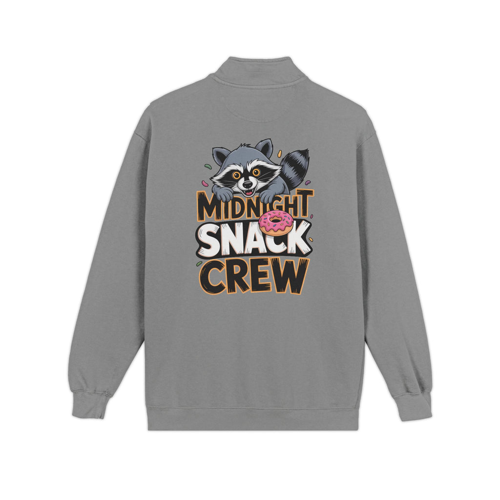 Quarter-Zip Sweatshirt — "Midnight Snack Crew" Raccoon Graphic