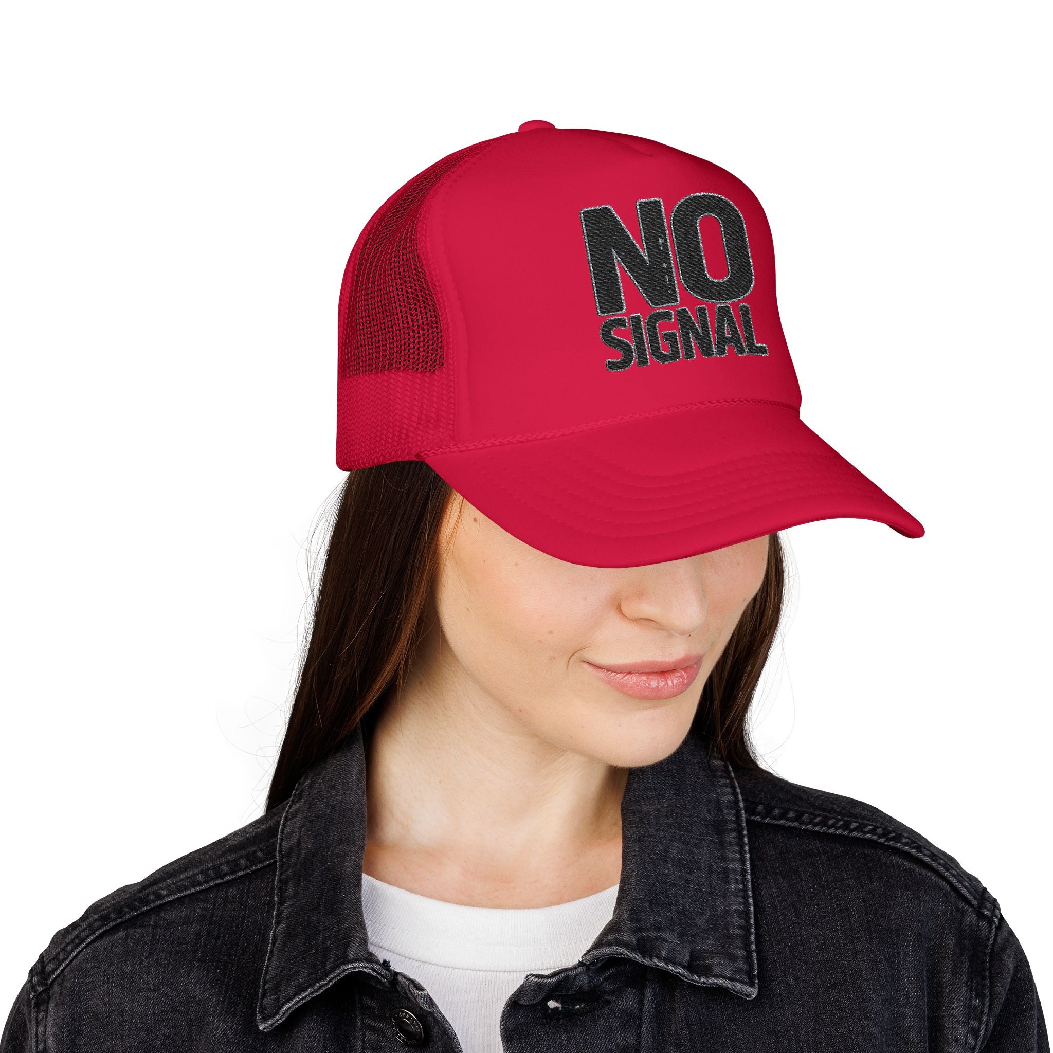 Trucker Hat — "NO SIGNAL" Distressed Foam Mesh Cap