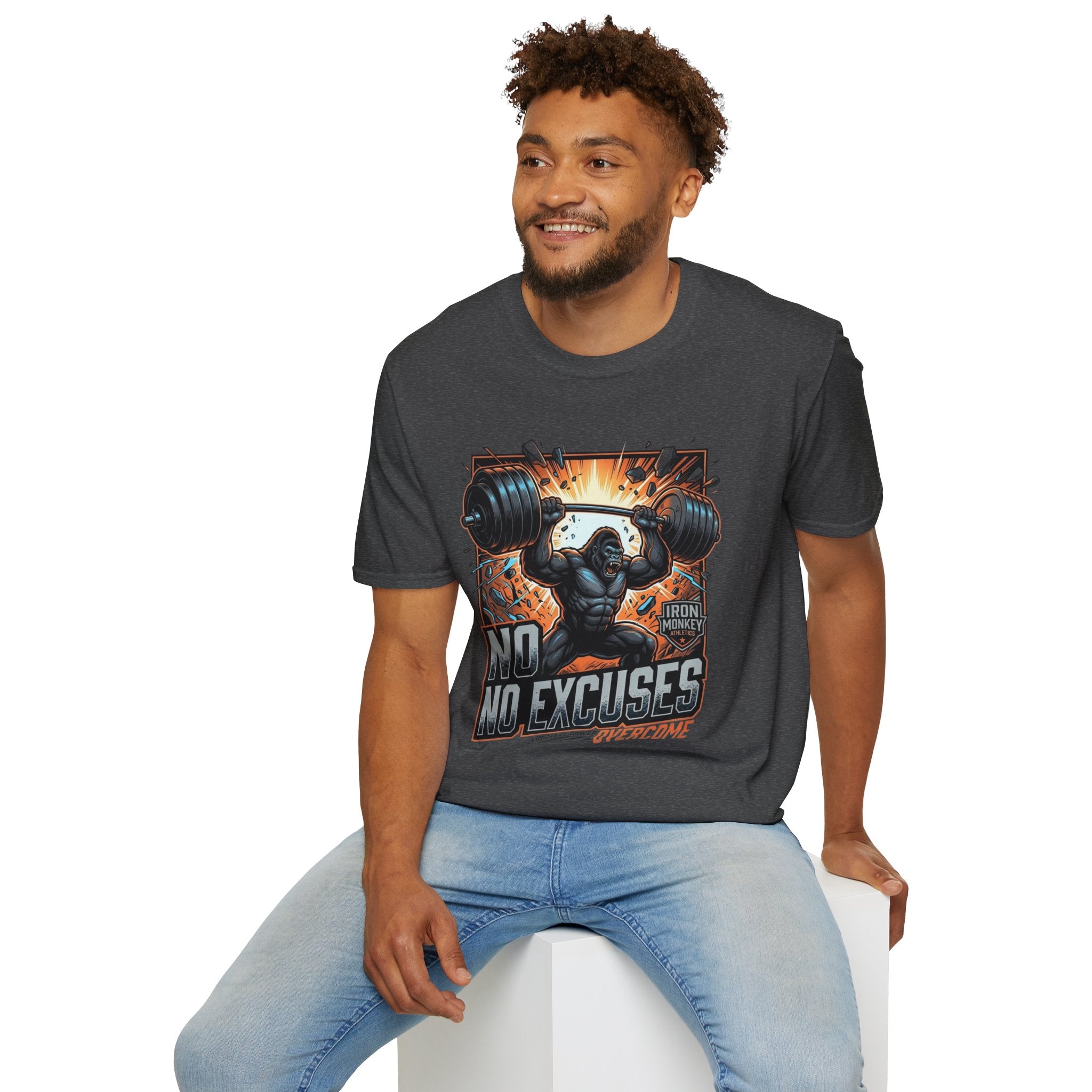 Motivational Weightlifting T-Shirt — 'No Excuses' Gorilla Gym Tee
