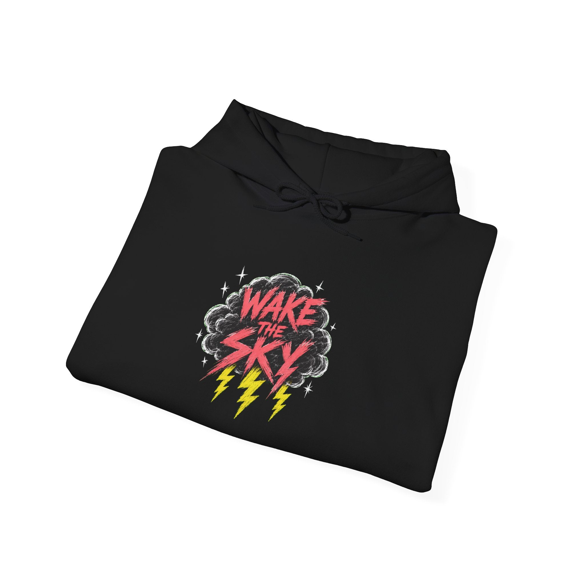 Midnight Snack Crew Hoodie — 'Wake the Sky' Raccoon Graphic Hooded Sweatshirt