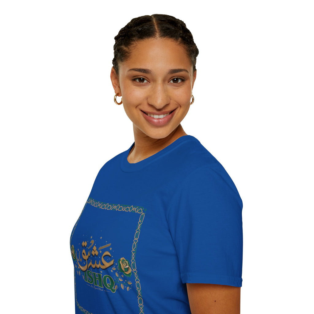 Arabic 'Ishq' Graphic T-Shirt — Romantic Calligraphy Floral Tee