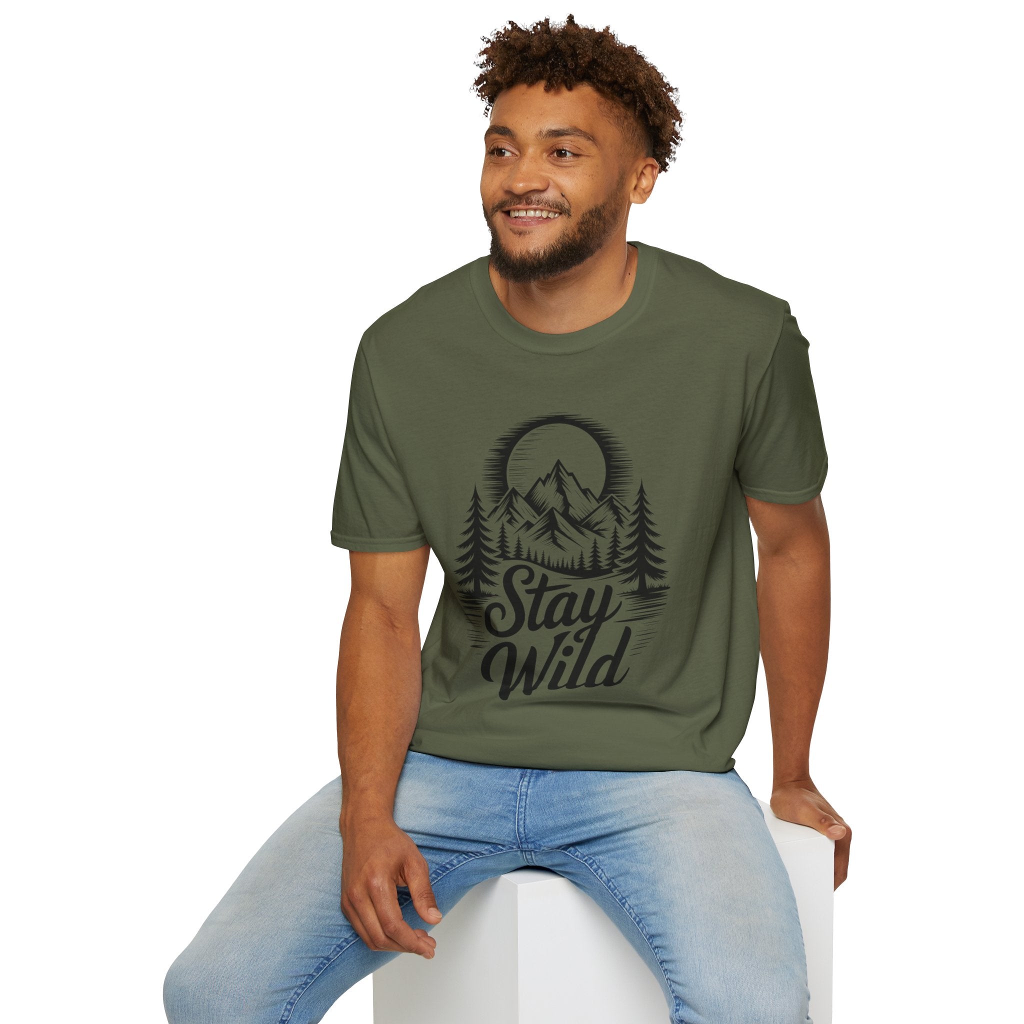 Stay Wild Mountain T-Shirt — Adventure Graphic Tee with Mountains & Pine Trees | Noorve | T-Shirt