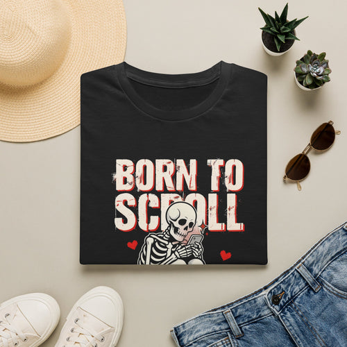 Born to Scroll T-Shirt — Cute Skeleton Born to Scroll, Forced to Work Graphic Tee | Noorve | T-Shirt